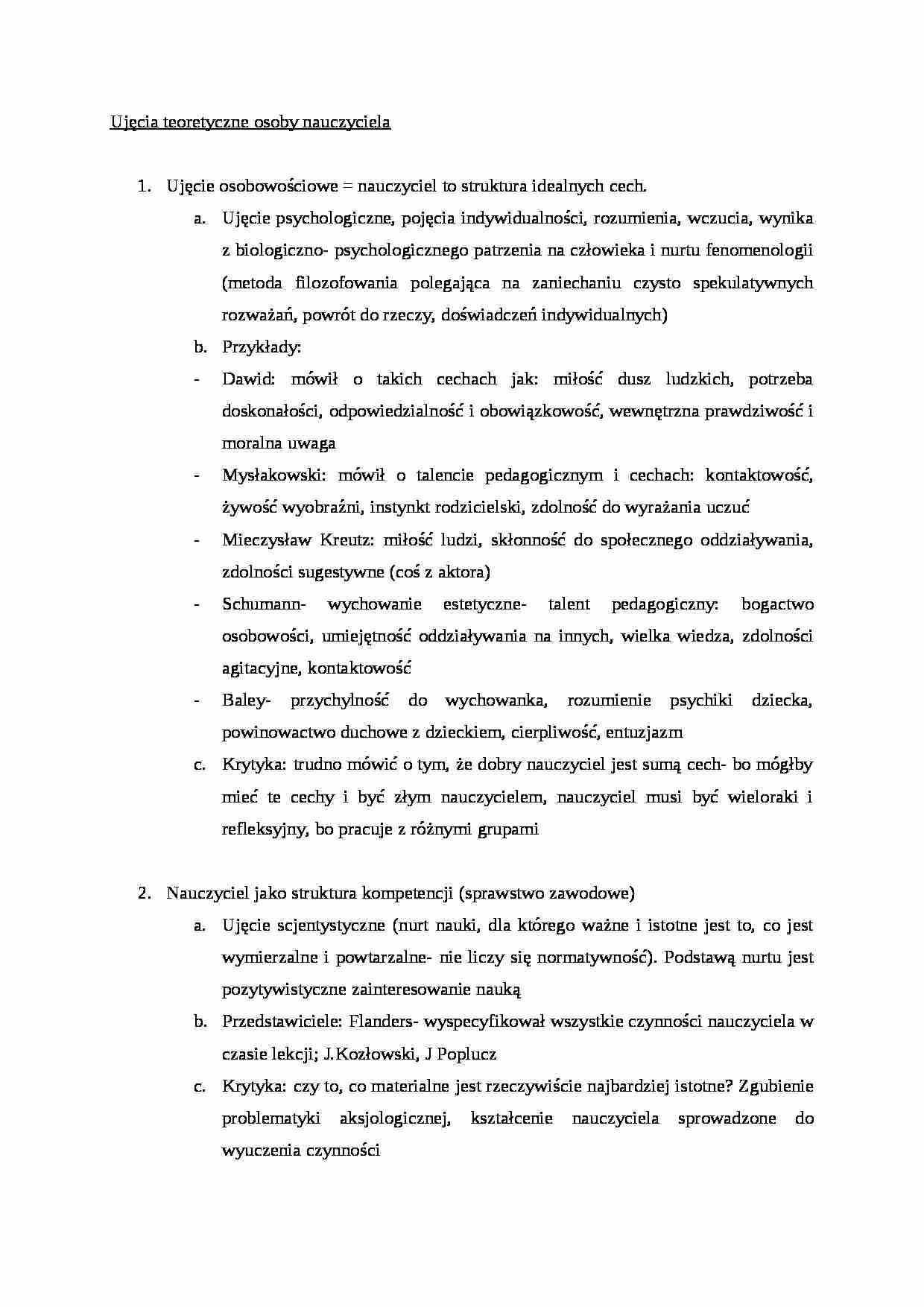 Ujęcia teoretyczne osoby nauczyciela - omówienie - strona 1