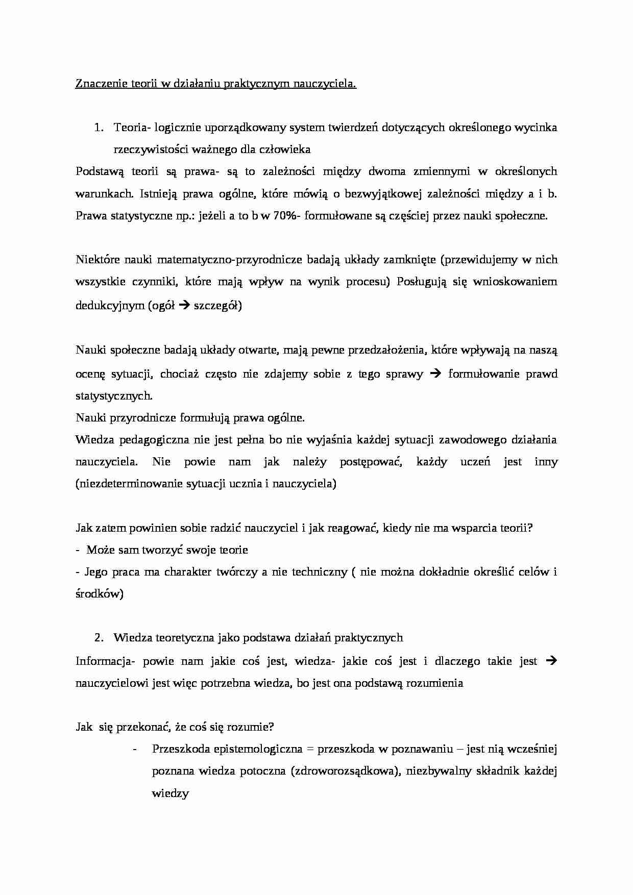 Znaczenie teorii w działaniu praktycznym nauczyciela - omówienie - strona 1