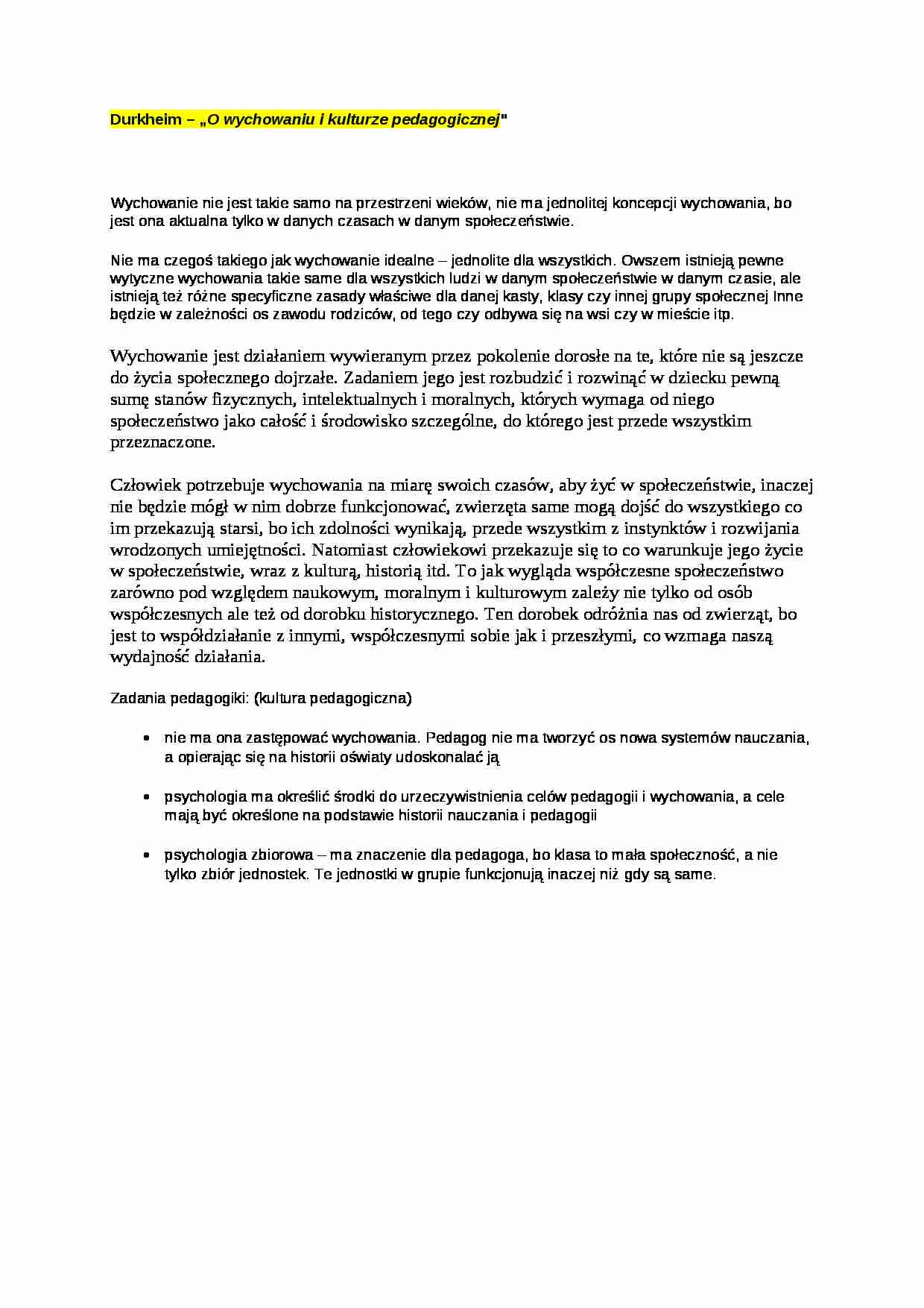 Durkheim - omówienie - strona 1