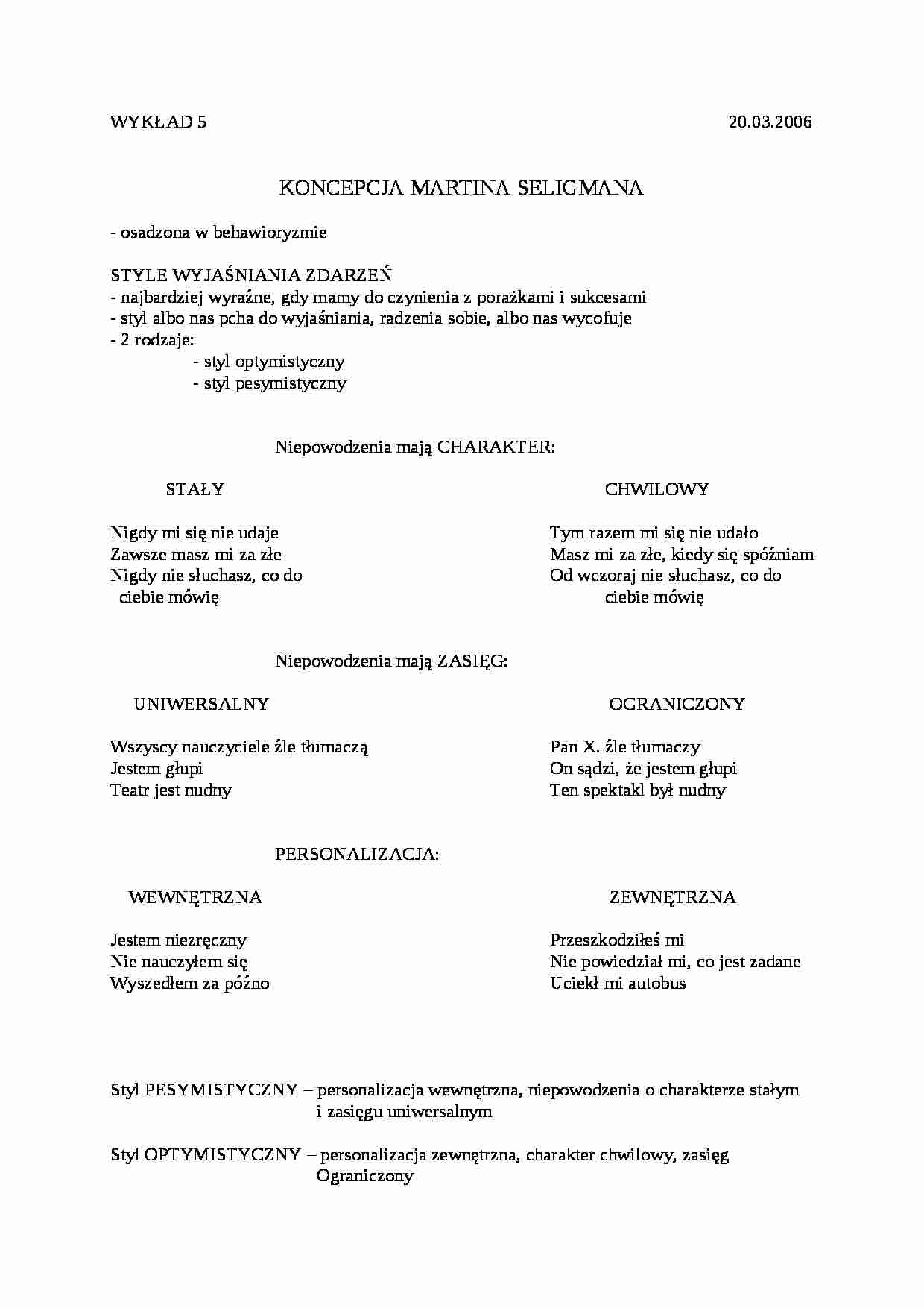 Koncepcja Martina Seligmana - omówienie - strona 1