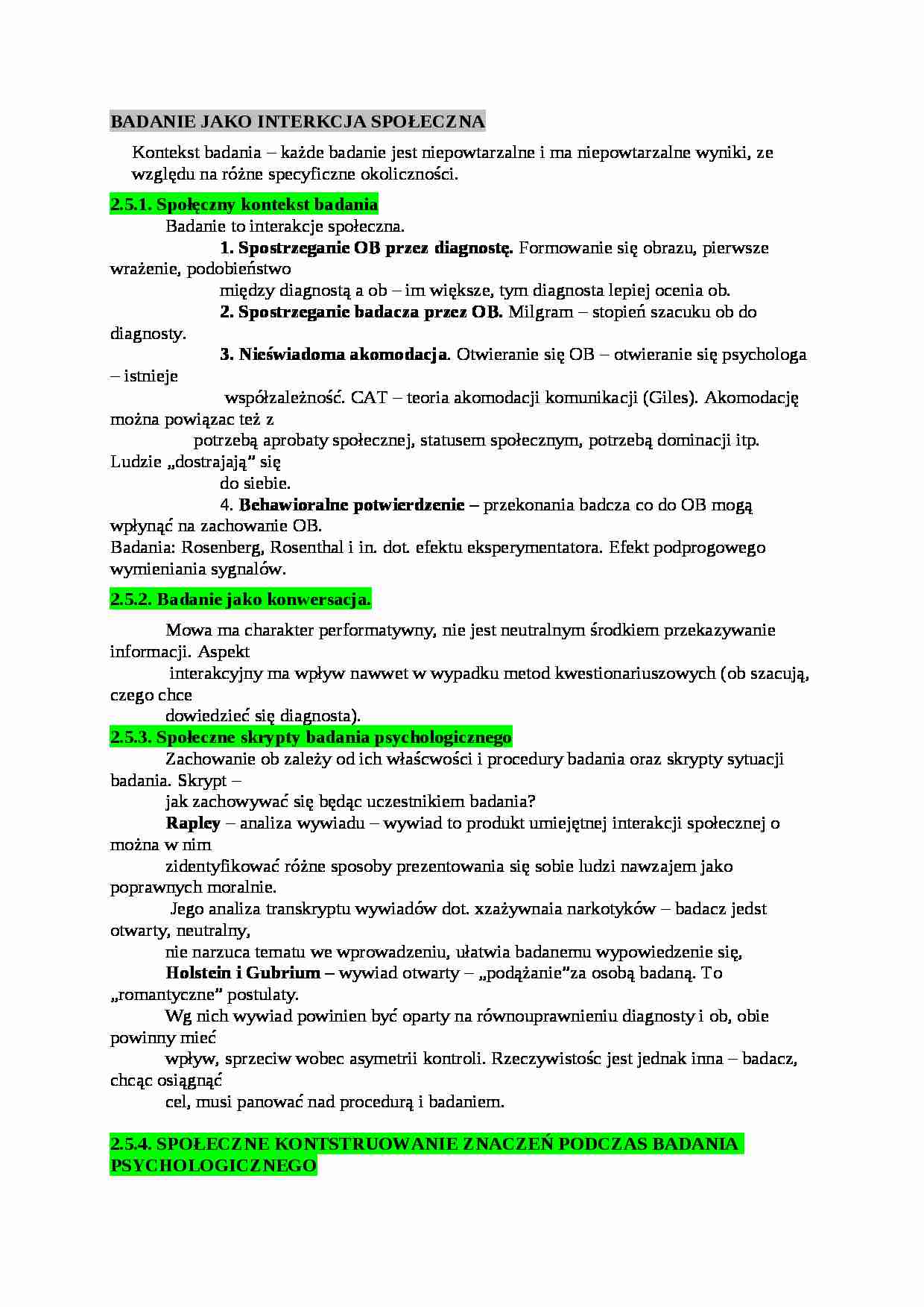 Badania jako interakcja społeczna - omówienie - strona 1