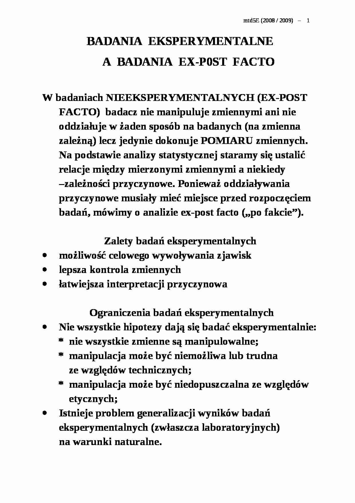Badania  eksperymentalne - omówienie - strona 1
