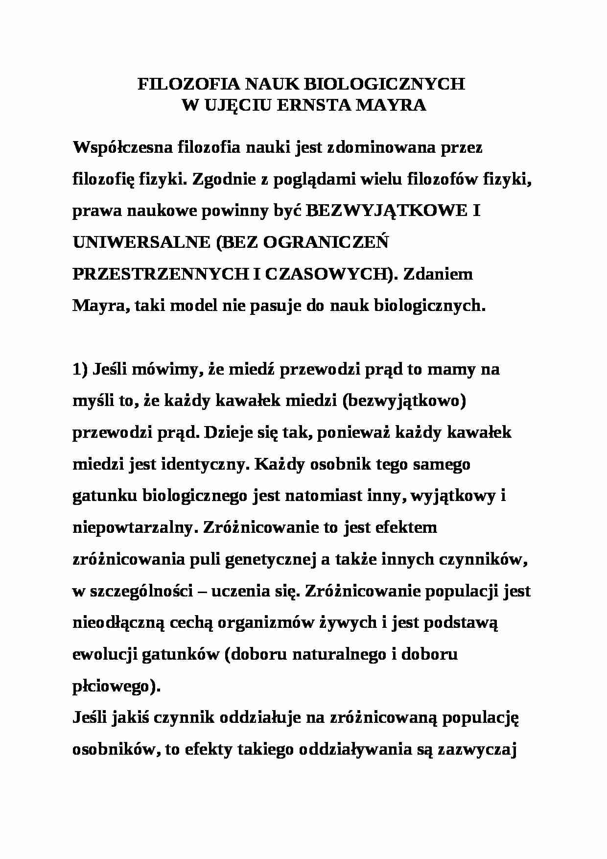 Filozofia nauk biologicznych - omówienie - strona 1