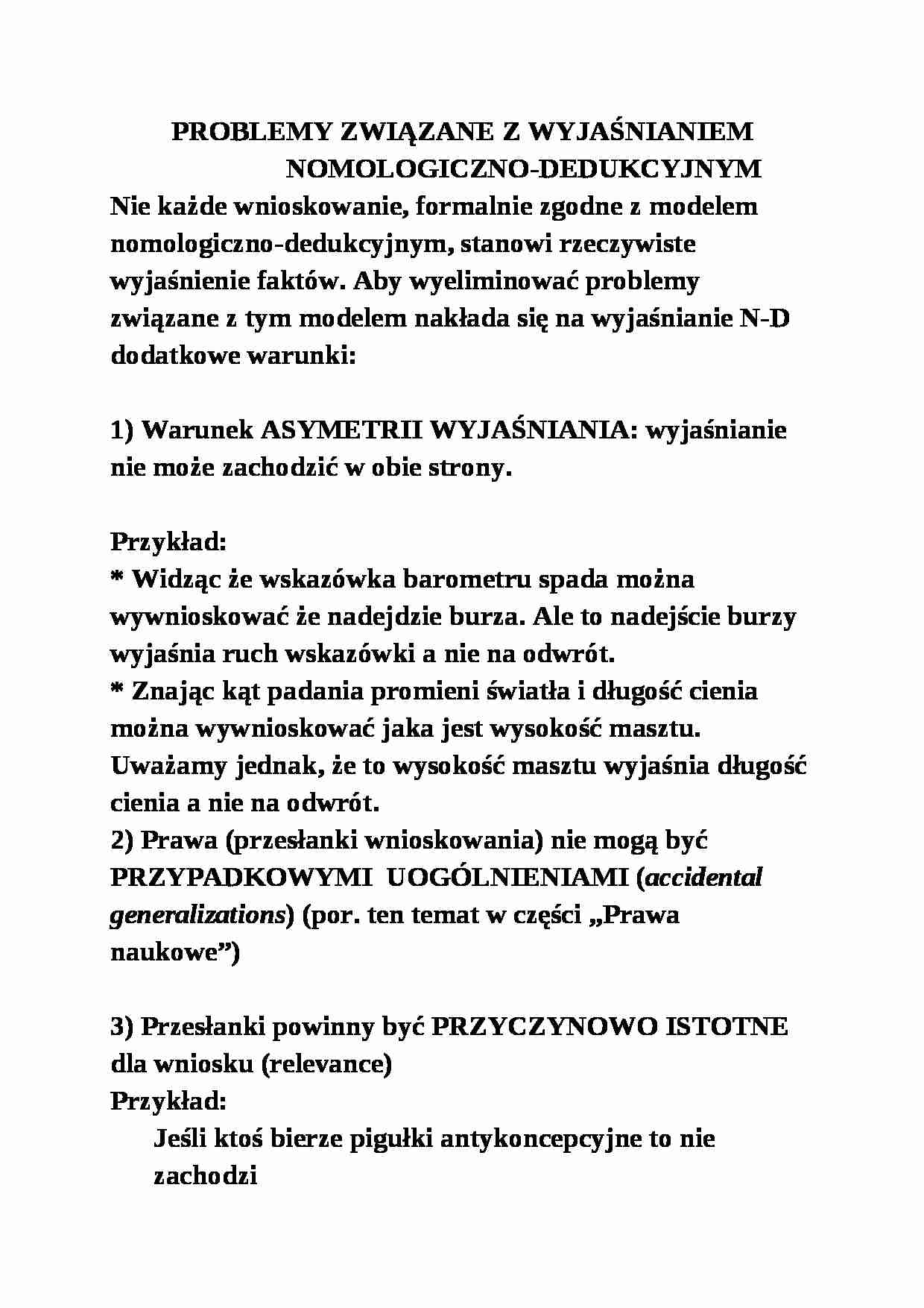 Problemy związane z wyjaśnianiem nomologiczno-dedukcyjnym - omówienie - strona 1