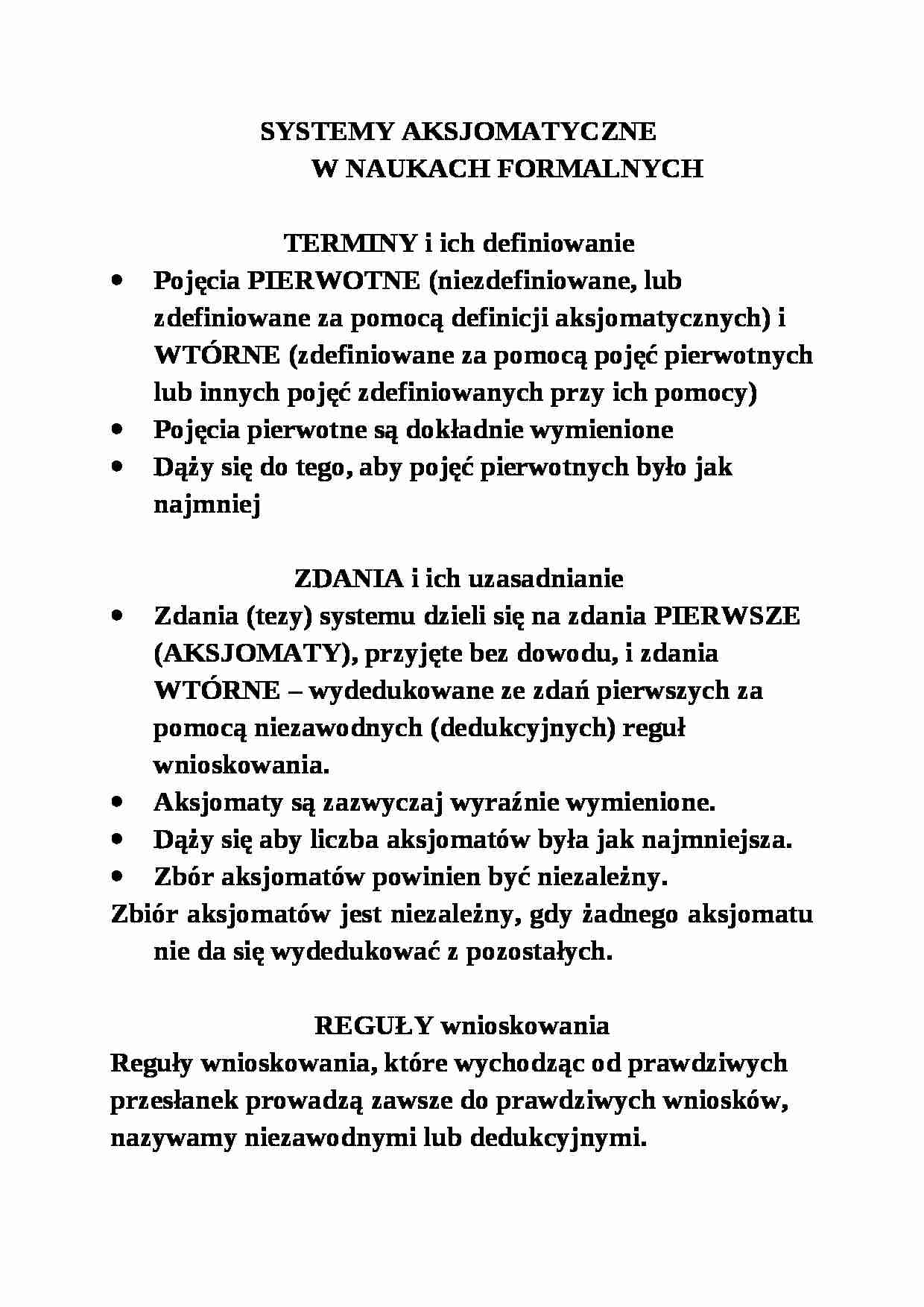 Systemy aksjomatyczne - omówienie - strona 1