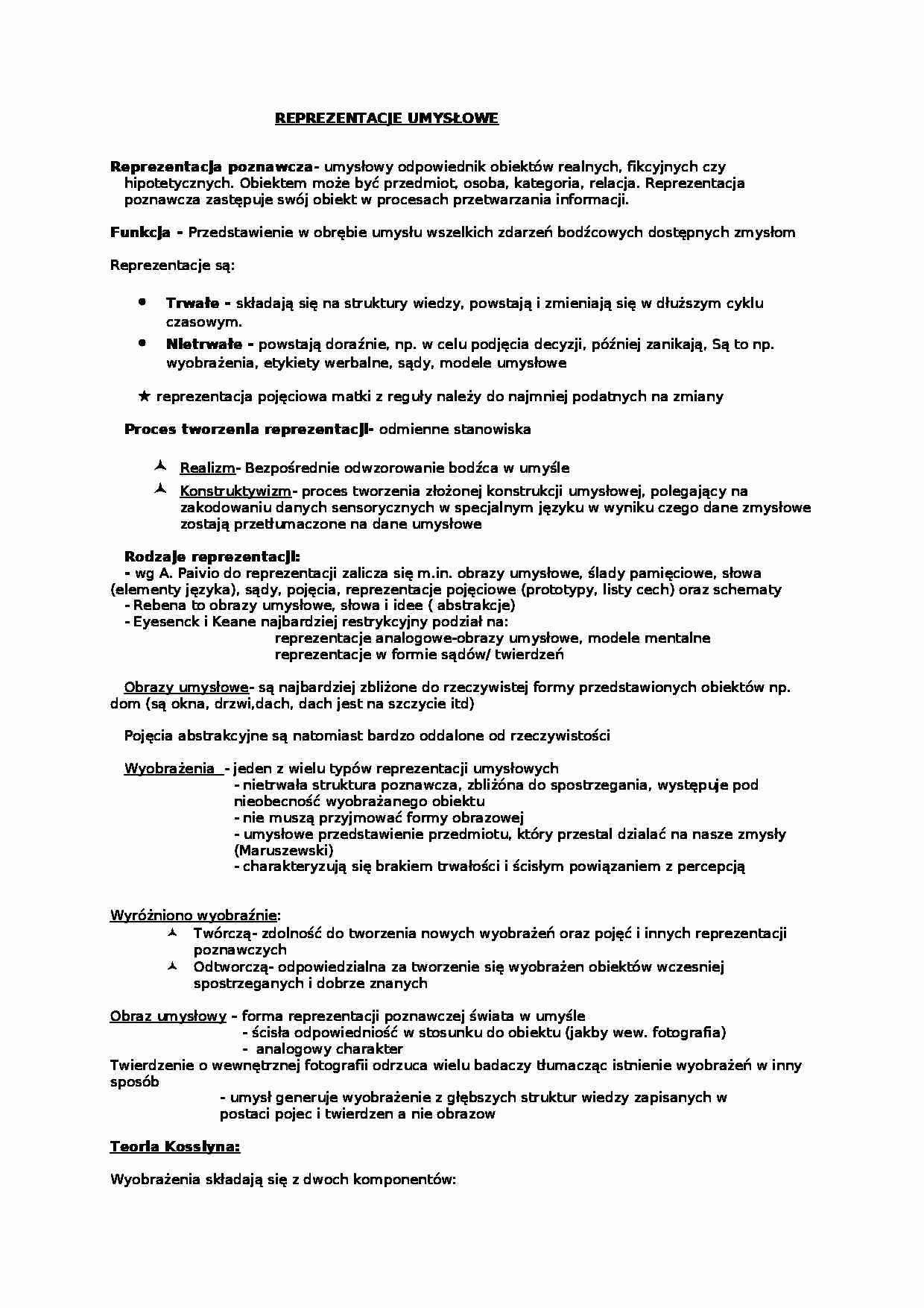 Reprezentacje umysłowe - omówienie - strona 1