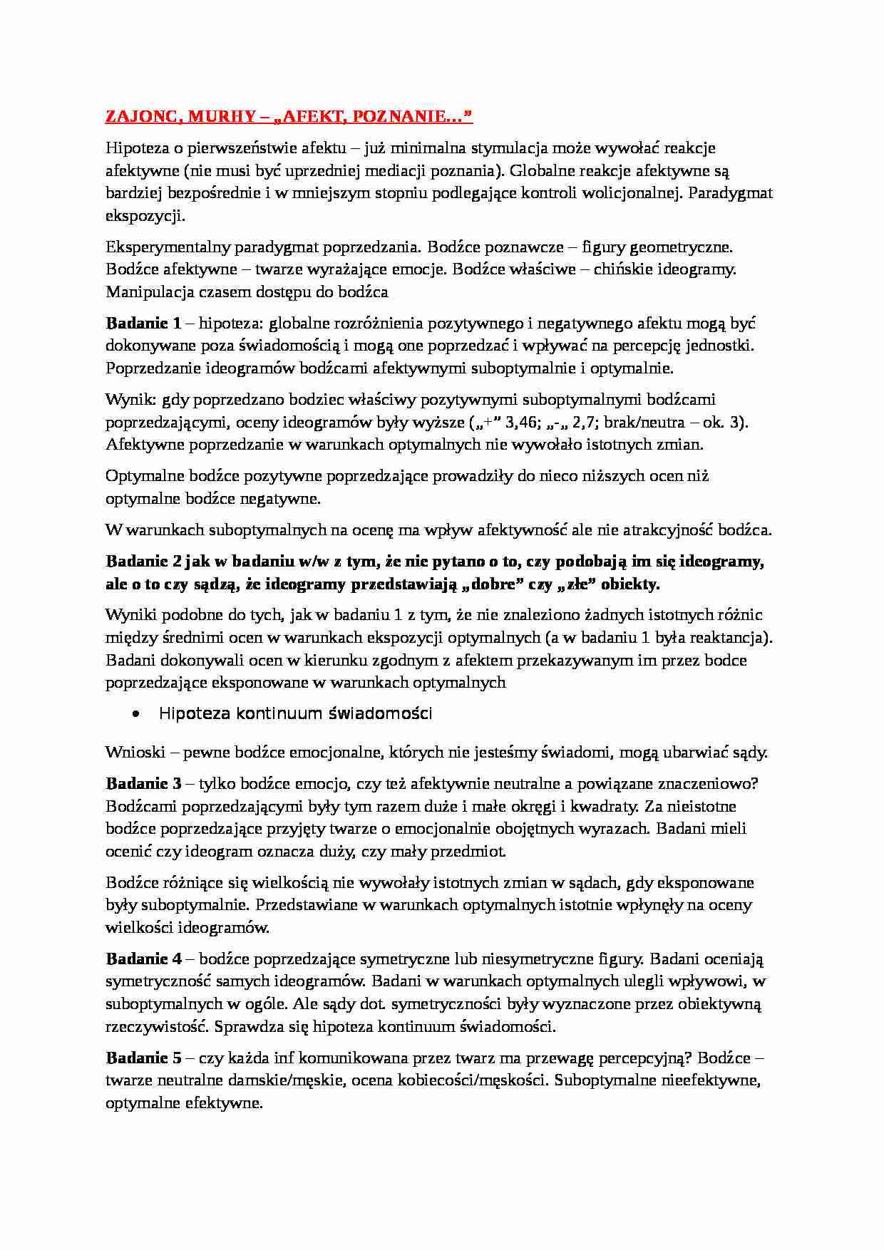 Hipoteza o pierwszeństwie afektu - omówienie - strona 1