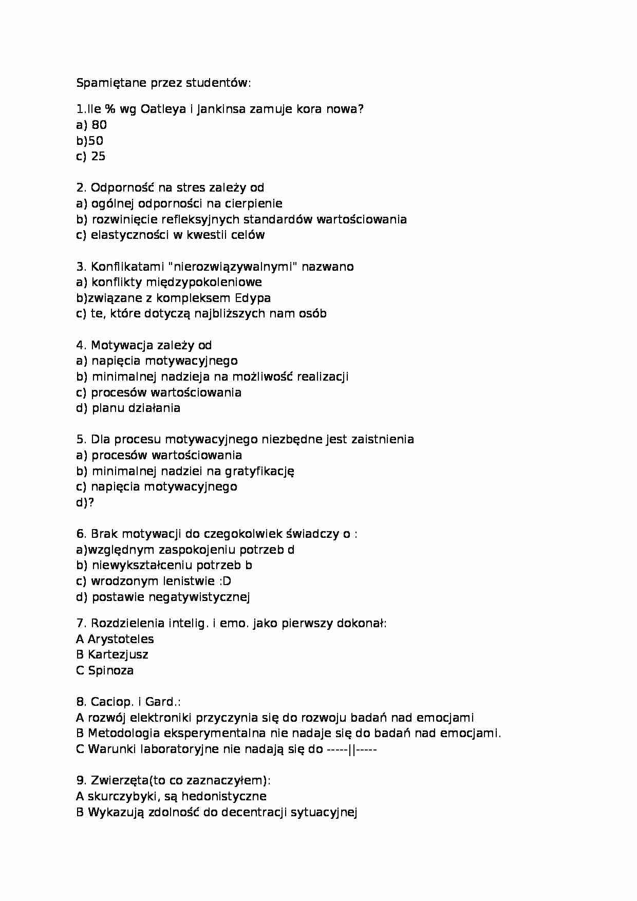 Psychologia motywacji - pytania - strona 1