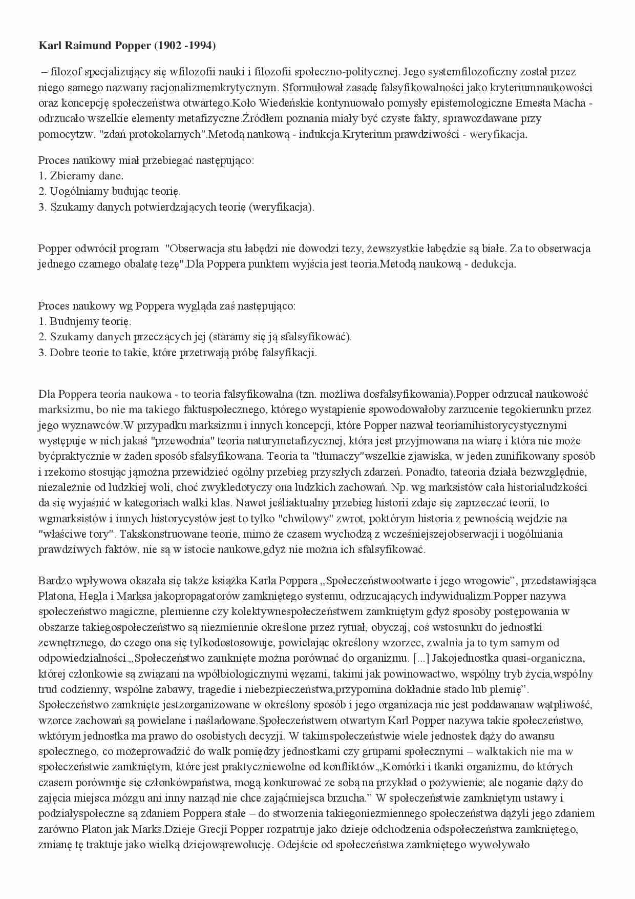 Karl Raimund Popper - omówienie - strona 1