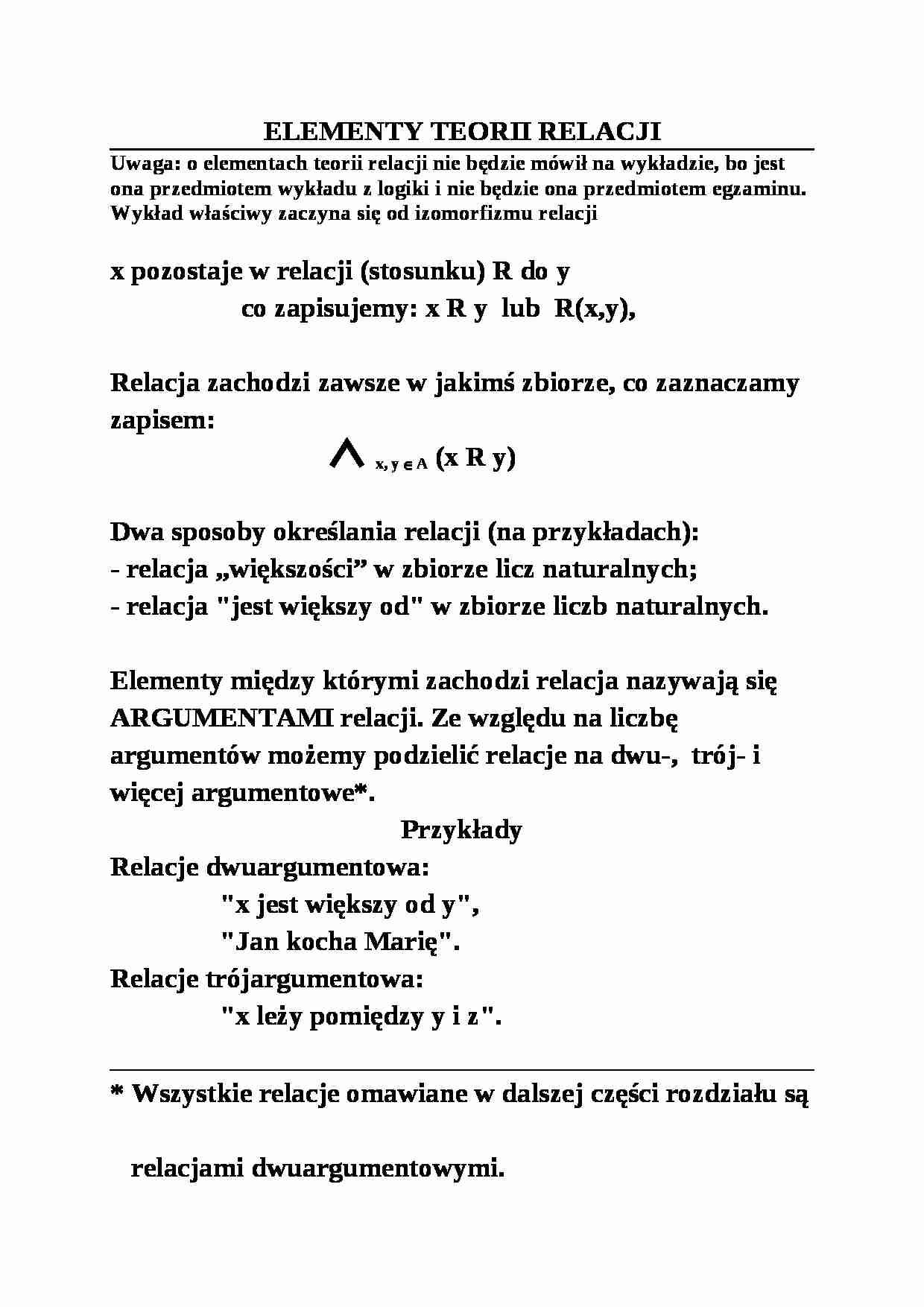 Elementy teorii relacji - omówienie - strona 1