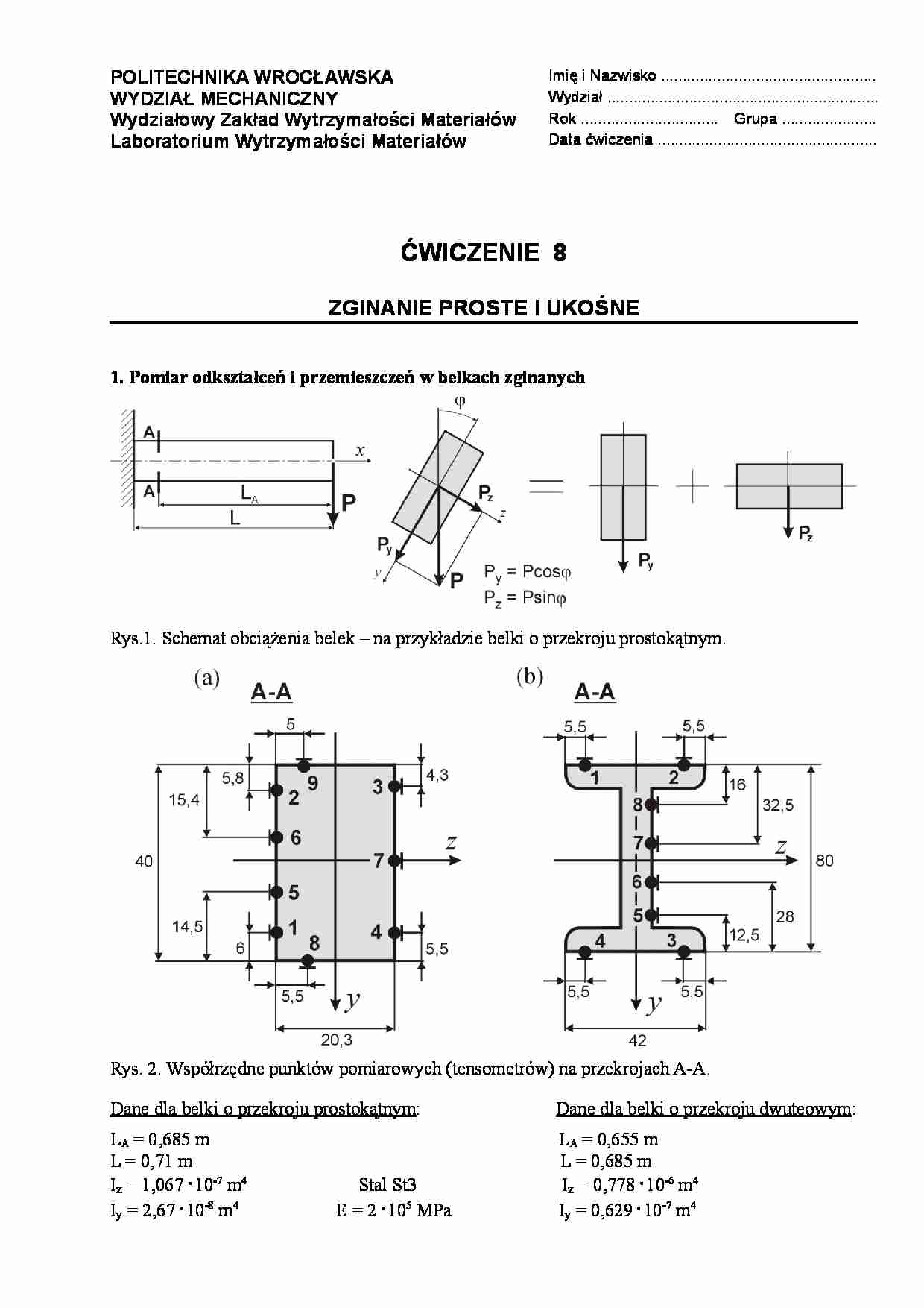 Zginanie proste i ukośne - sprawozdanie - strona 1