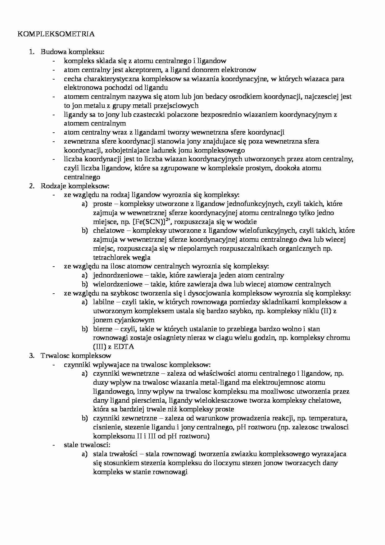 Kompleksometria - wykład - Budowa kompleksu - strona 1