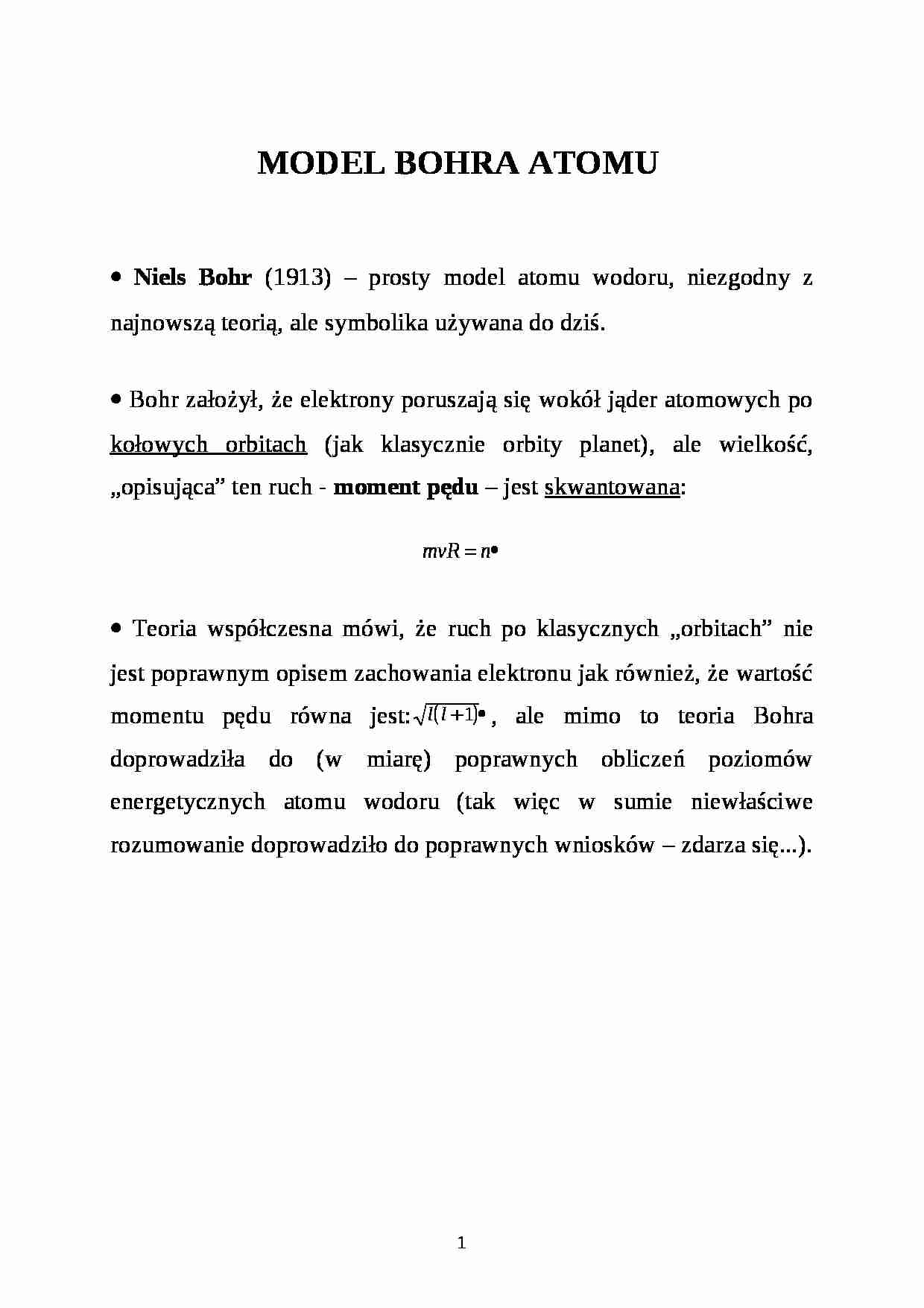 Modele atomu Bohra - wykład - strona 1