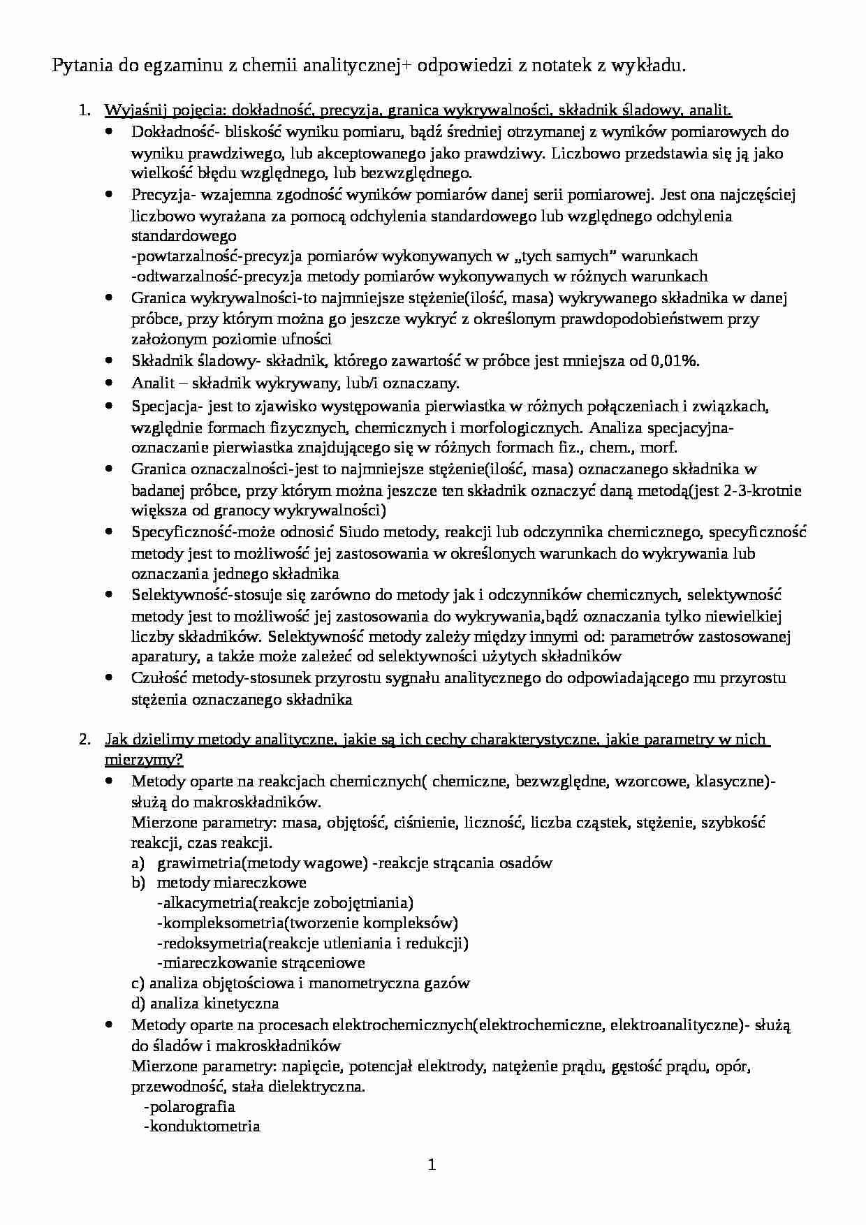 Analityka chemiczna - egzamin - strona 1