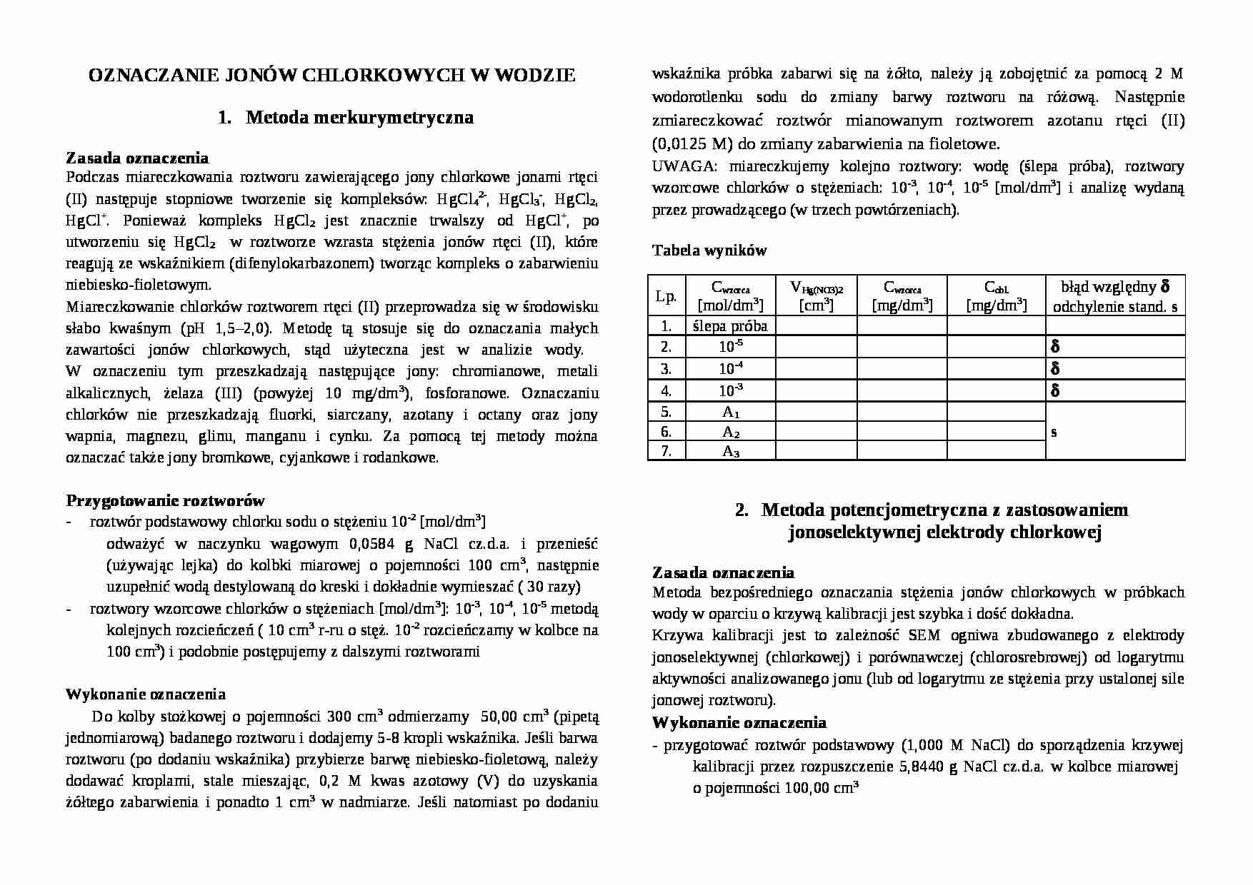 Wykład - oznaczanie jonów chlorkowych w wodzie - strona 1
