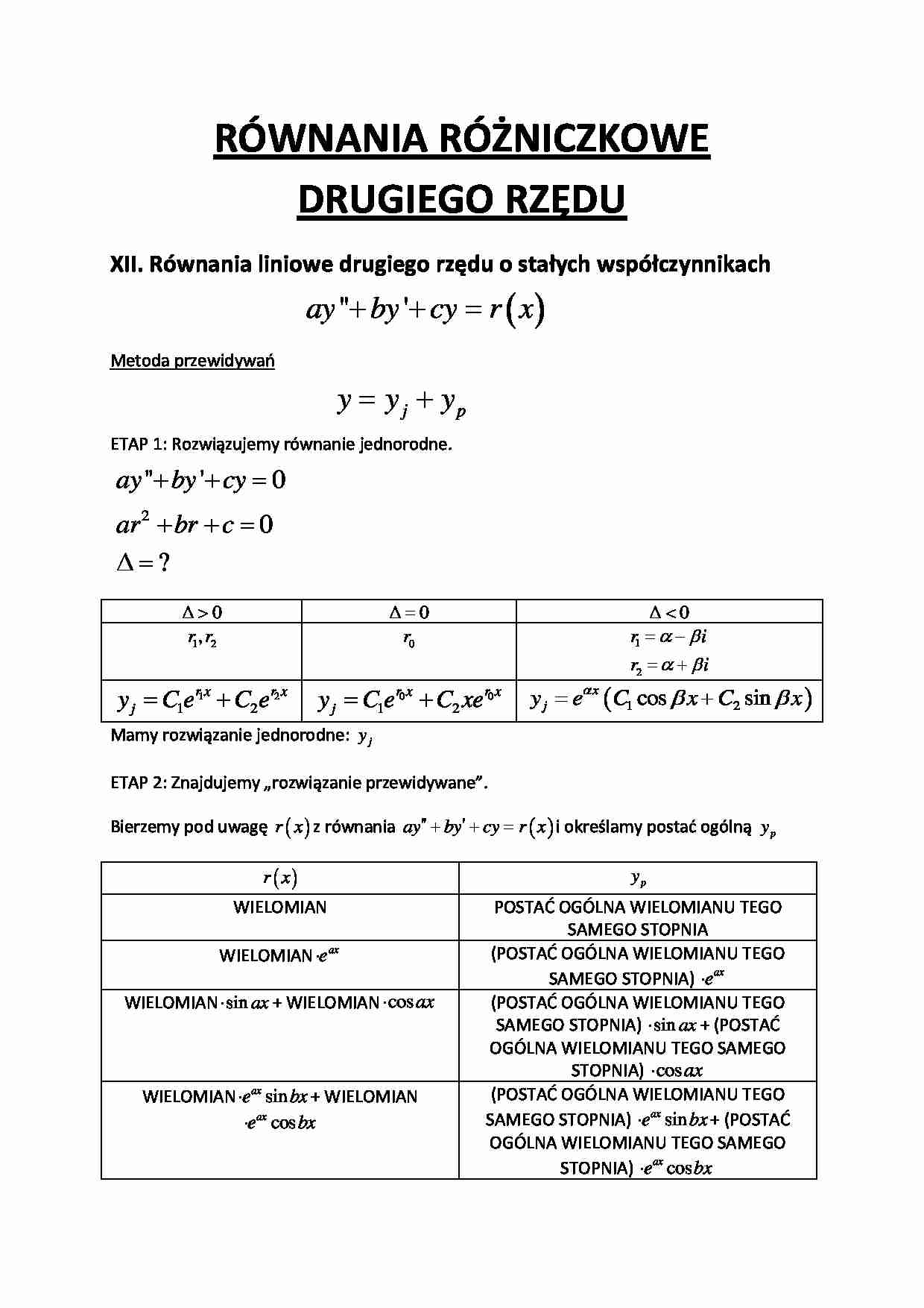 Równanie różniczkowe drugiego rzędu - wykład - strona 1