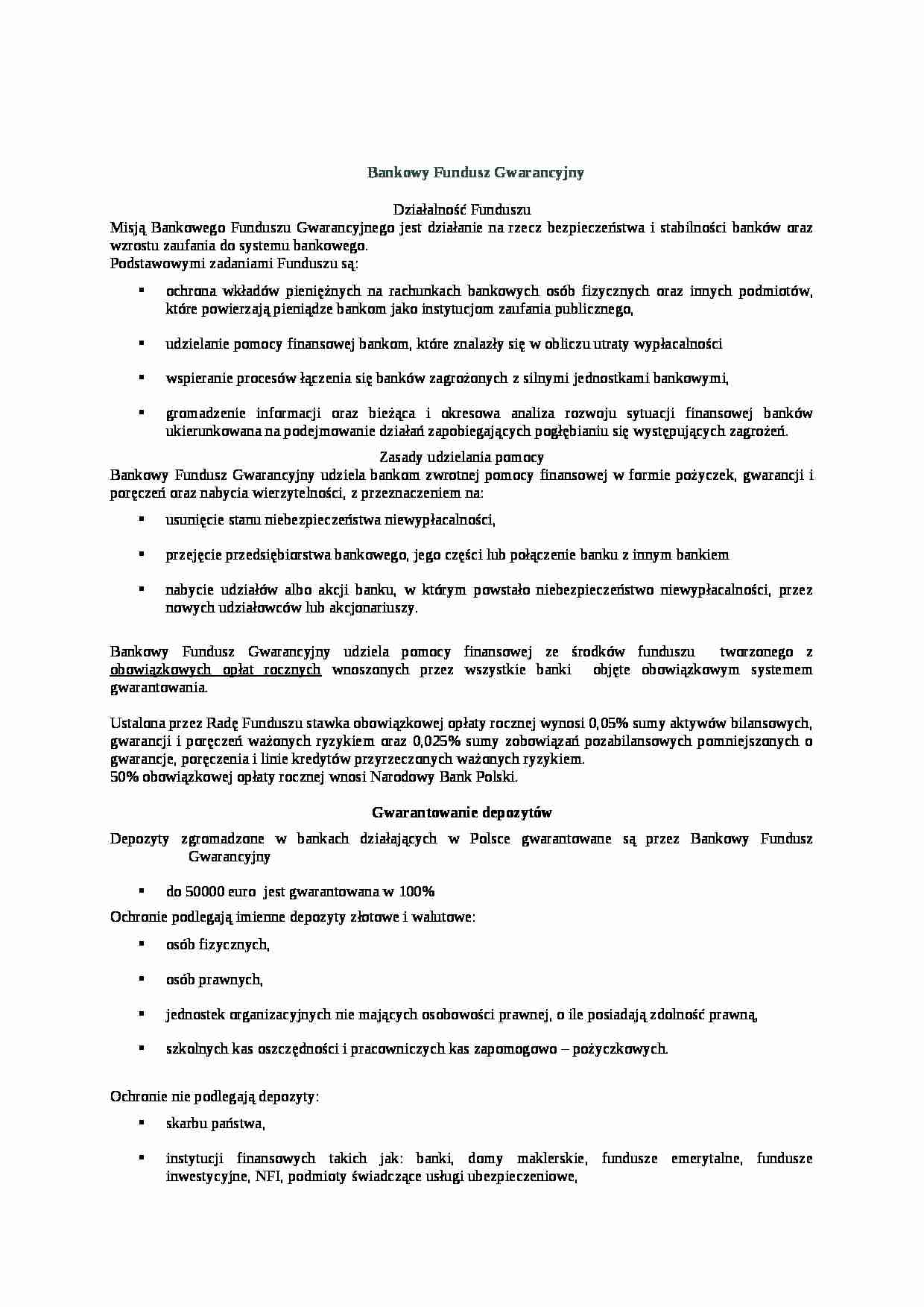 bankowy fundusz gwarancyjny i jego działalność - strona 1