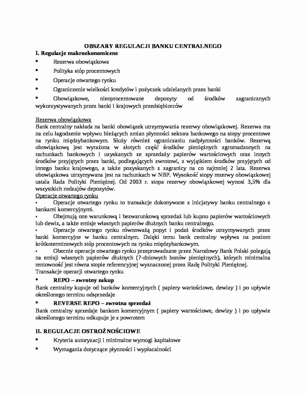 regulacje banku centralnego - strona 1