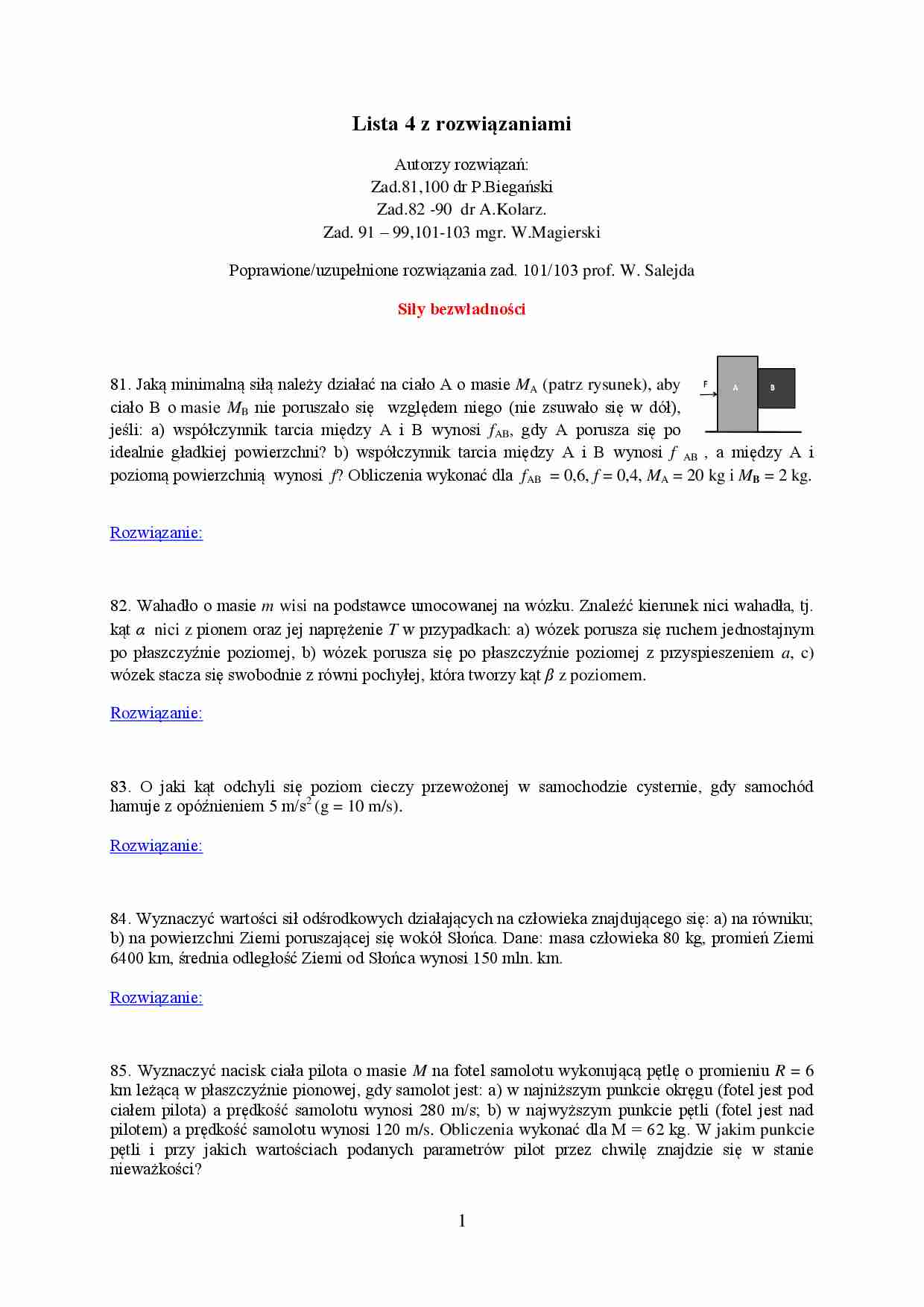 Siły bezwładności - ćwiczenia - strona 1