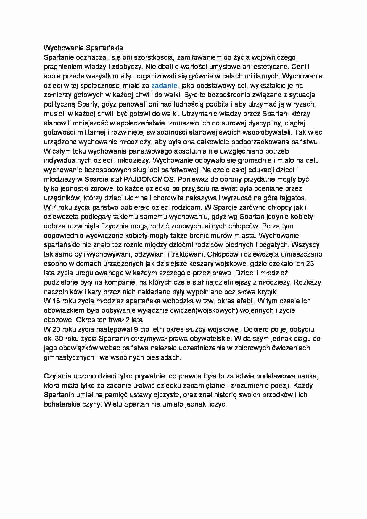 Wychowanie spartańskie - omówienie - strona 1