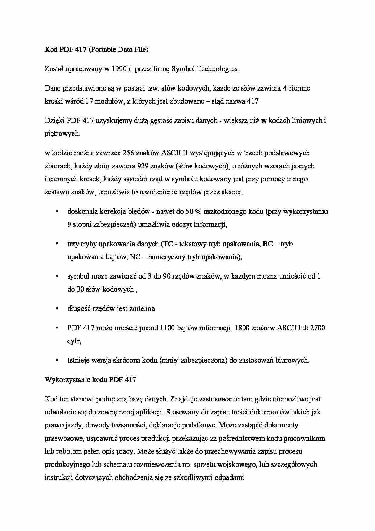 Kod PDF 417 - omówienie - strona 1