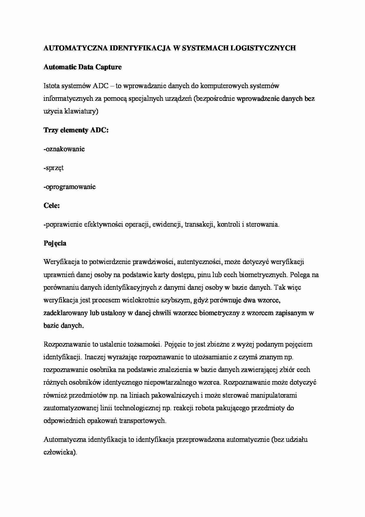 Automatic Data Capture Istota systemów - omówienie - strona 1