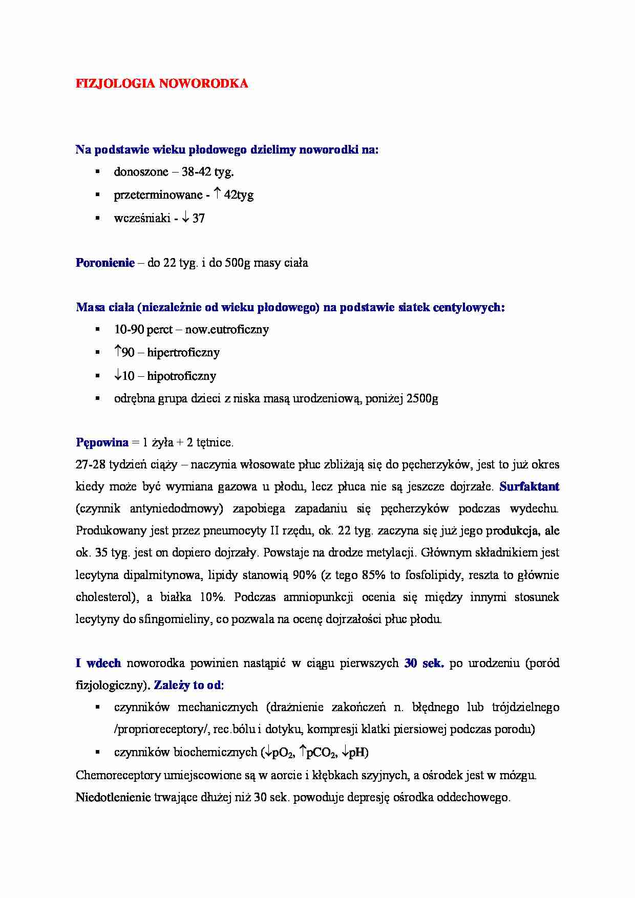 Fizjologia noworodka - omówienie - strona 1