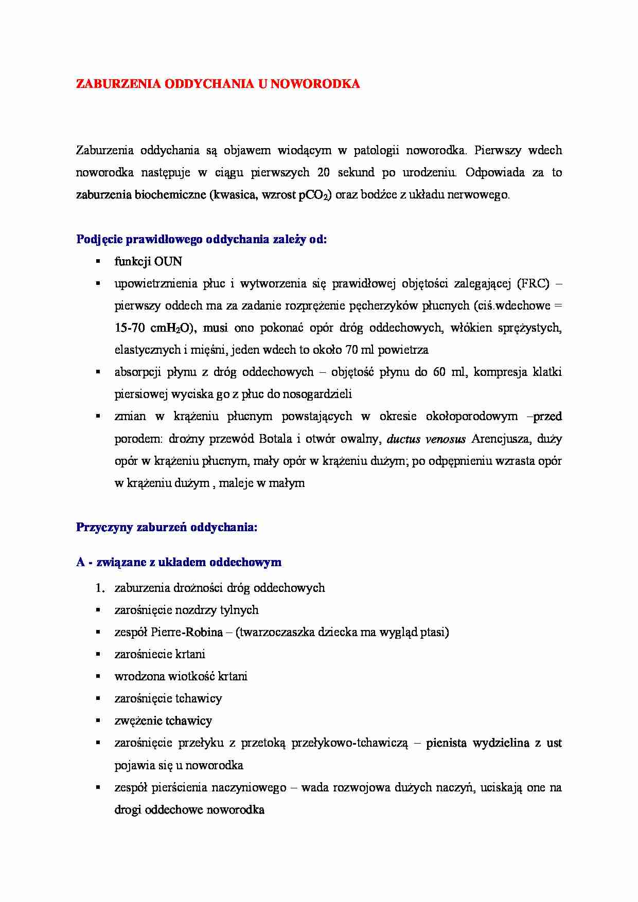Zaburzenia oddychania u noworodka - omówienie - strona 1