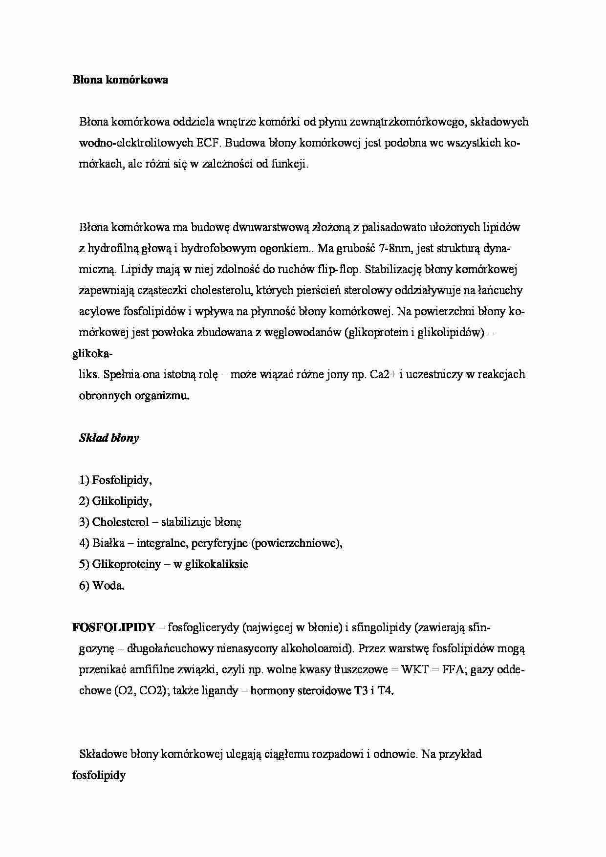 Błona komórkowa - omówienie - strona 1