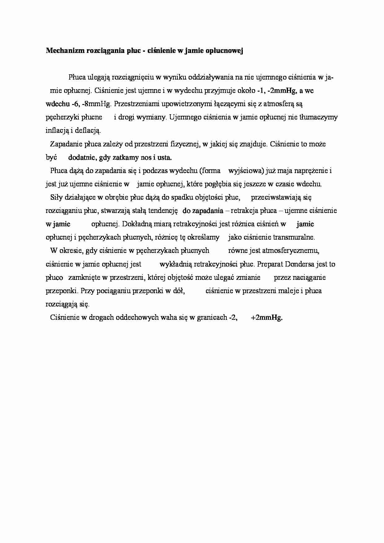 śnienie w jamie opłucnowej - omówienie - strona 1