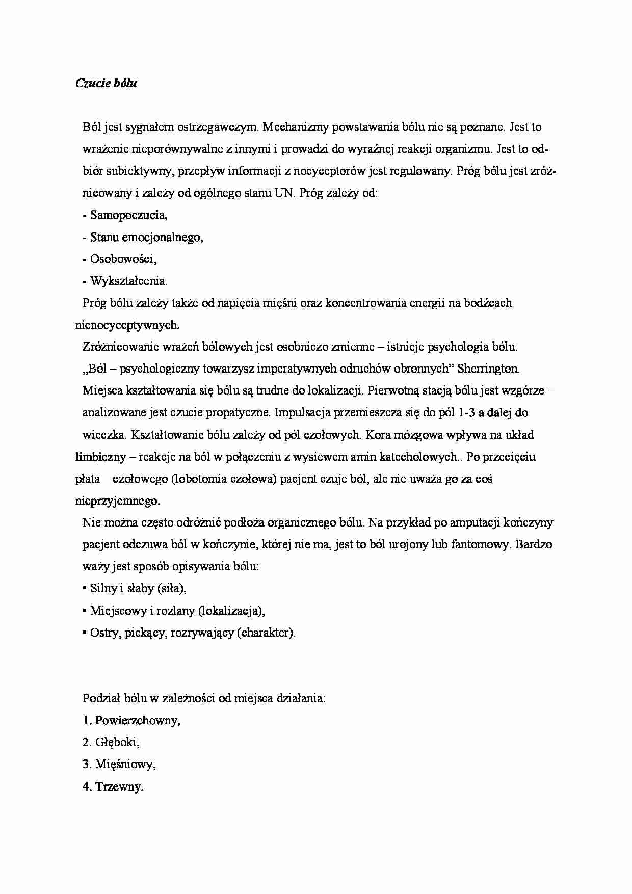 Czucie bólu - omówienie - strona 1