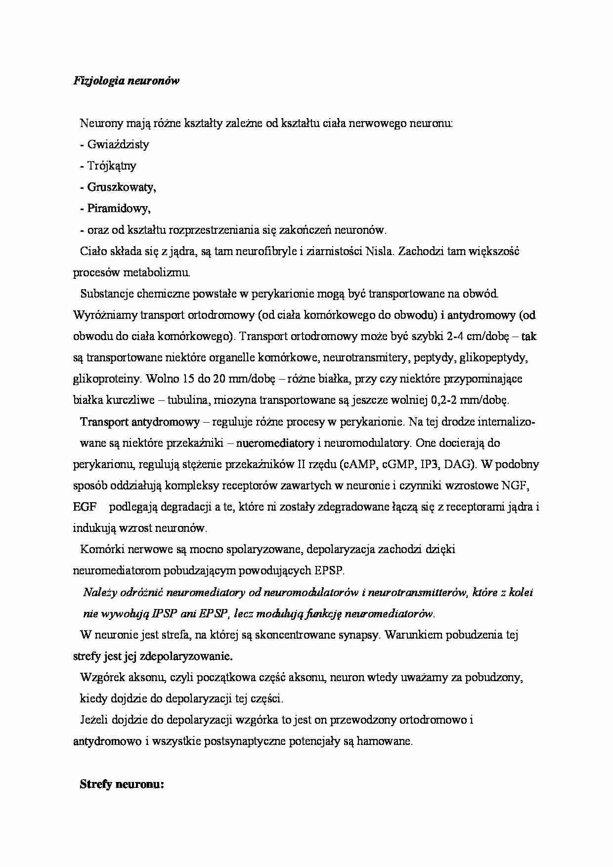 Fizjologia neuronów - omówienie - strona 1