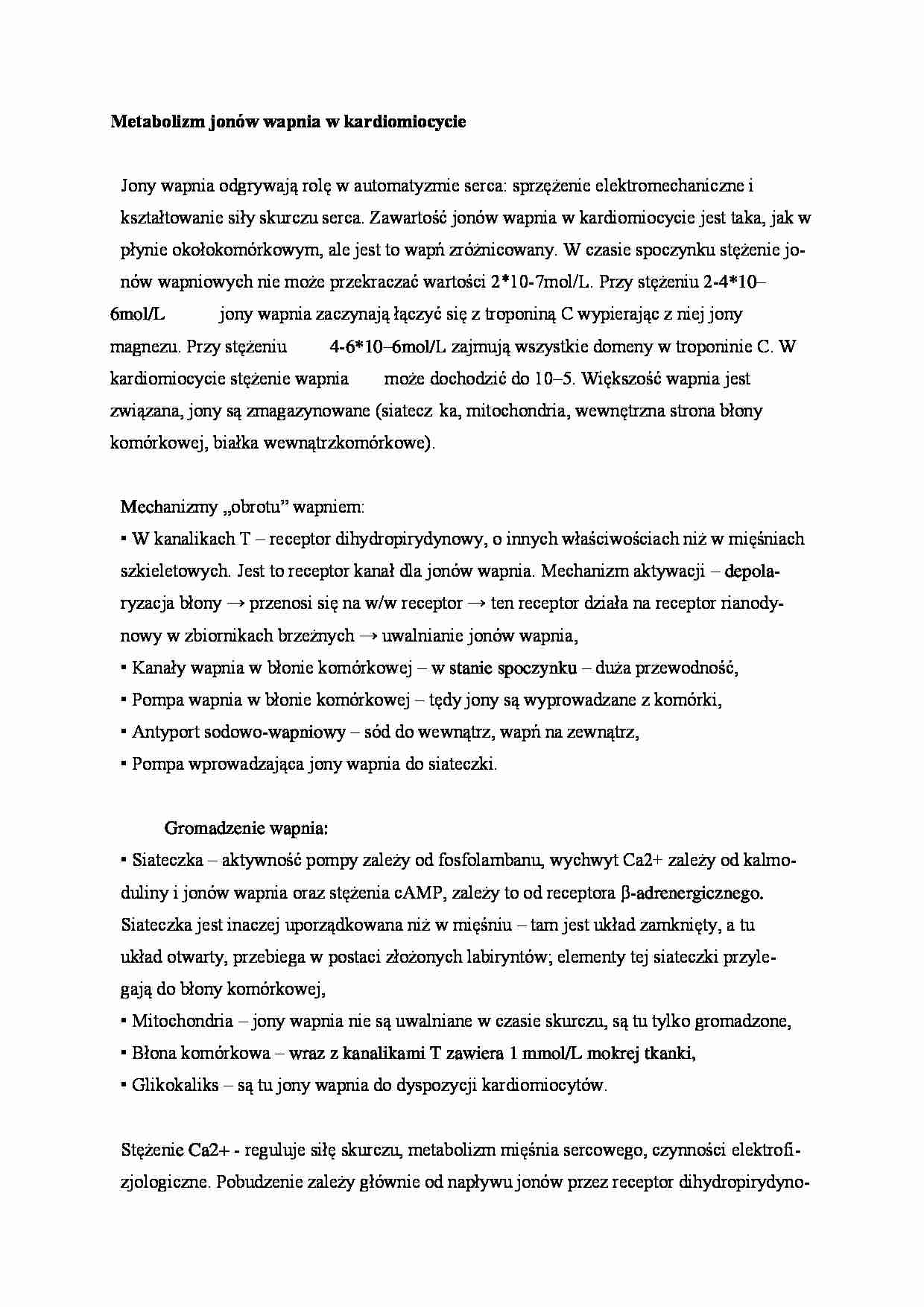 Metabolizm jonów wapnia w kardiomiocycie - omówienie - strona 1