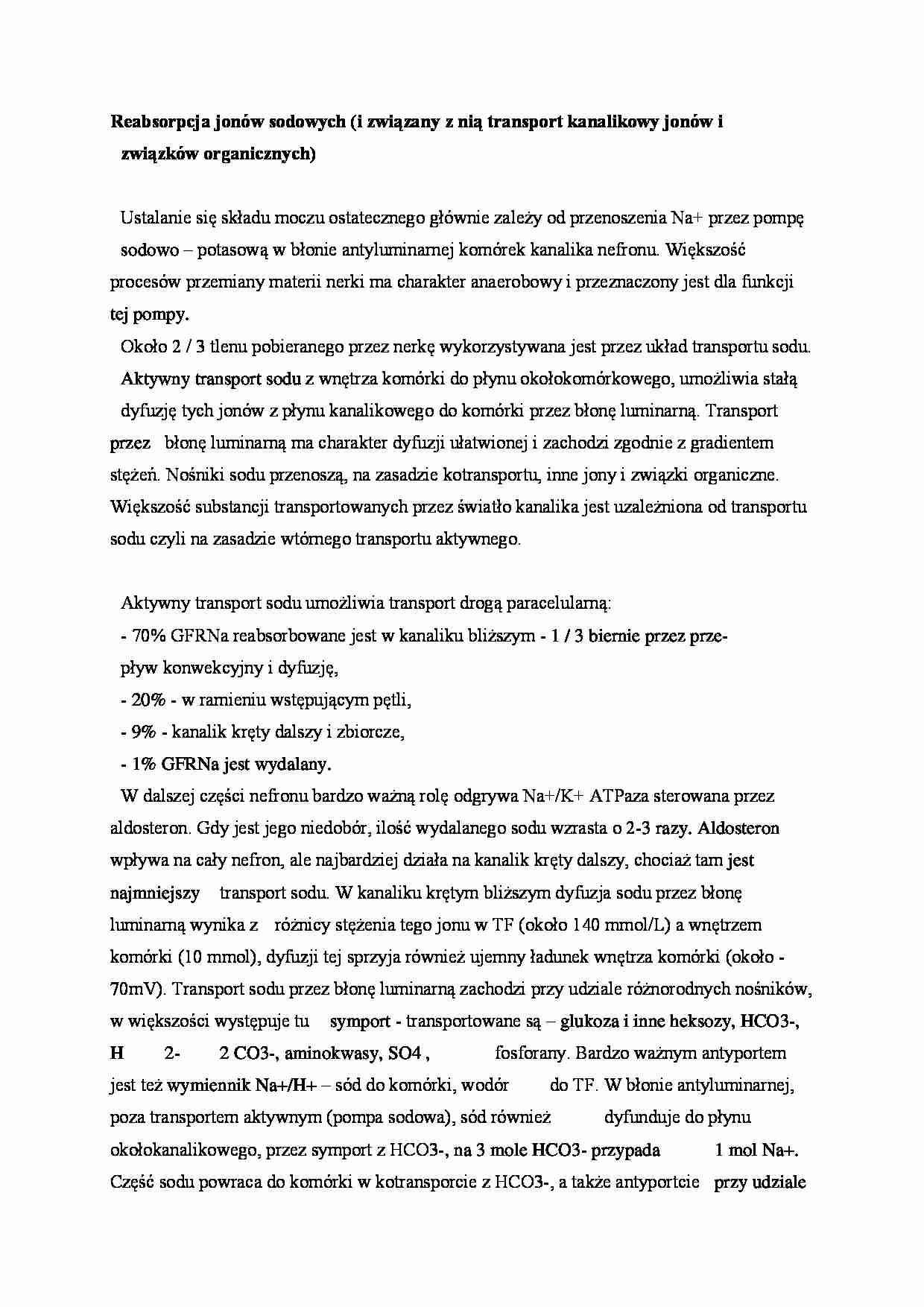 Reabsorpcja jonów sodowych - omówienie - strona 1