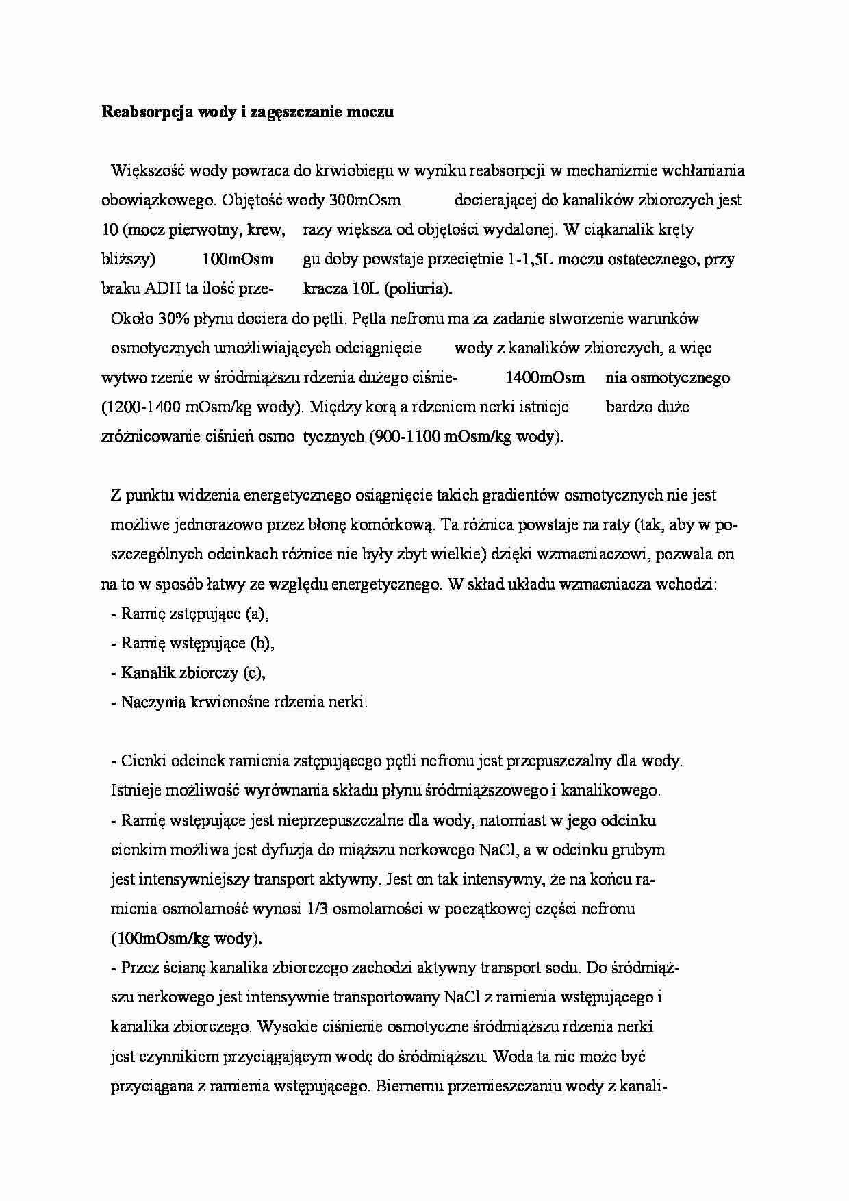 Reabsorpcja wody i zagęszczanie moczu - omówienie - strona 1