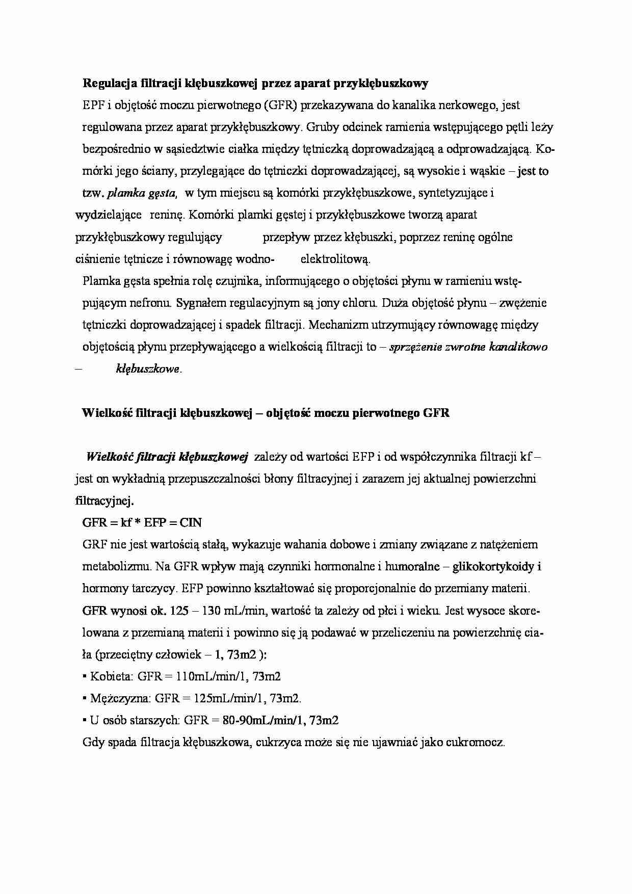 Regulacja filtracji kłębuszkowej - omówienie - strona 1