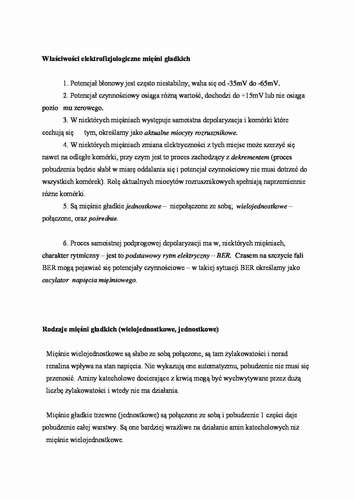 Właściwości elektrofizjologiczne mięśni gładkich - omówienie - strona 1