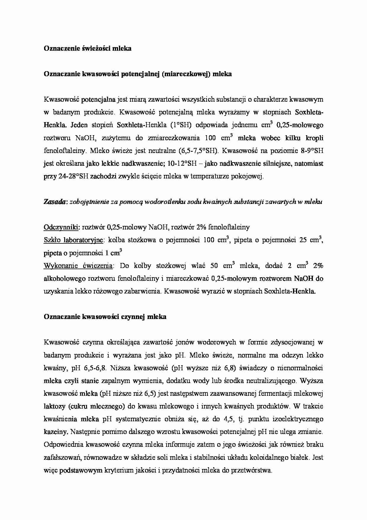 Oznaczenie świeżości mleka - omówienie - strona 1