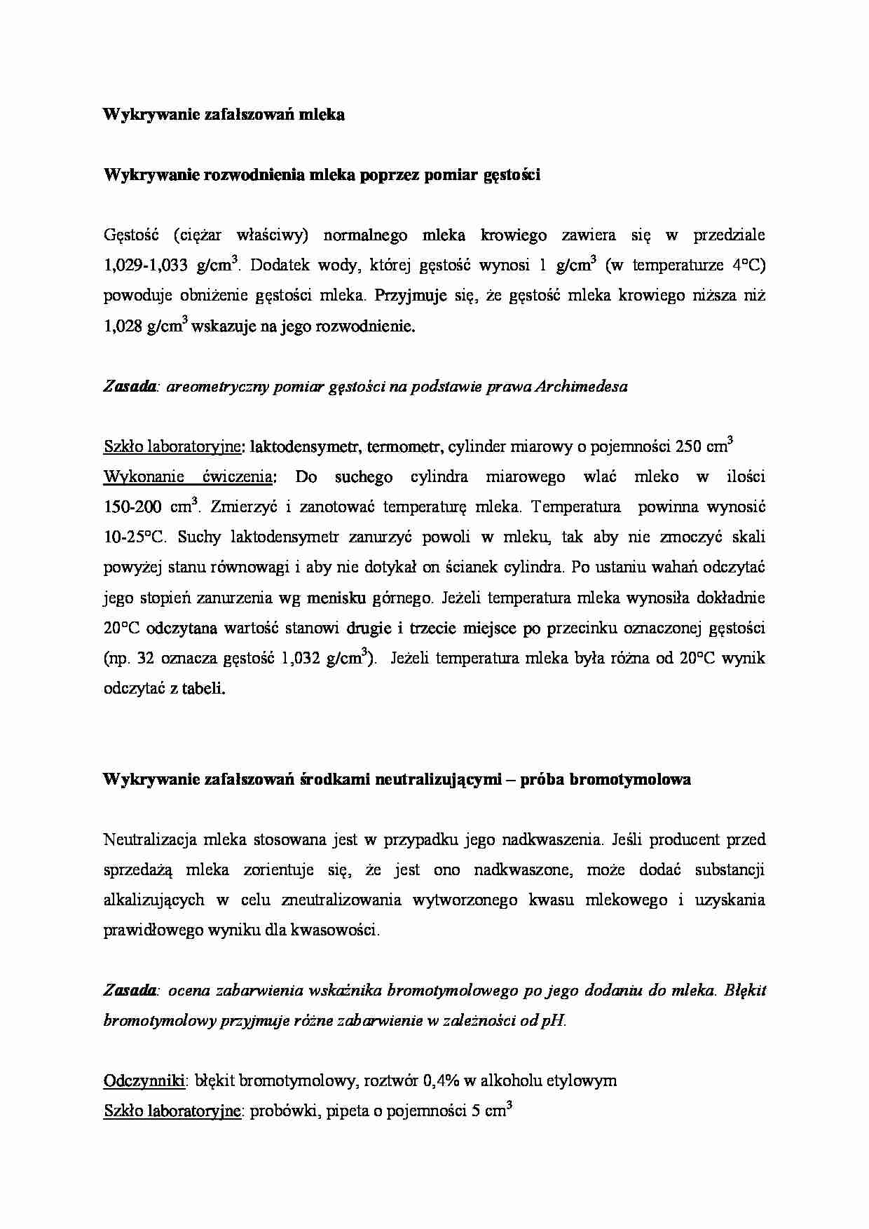 Wykrywanie zafałszowań mleka - omówienie - strona 1