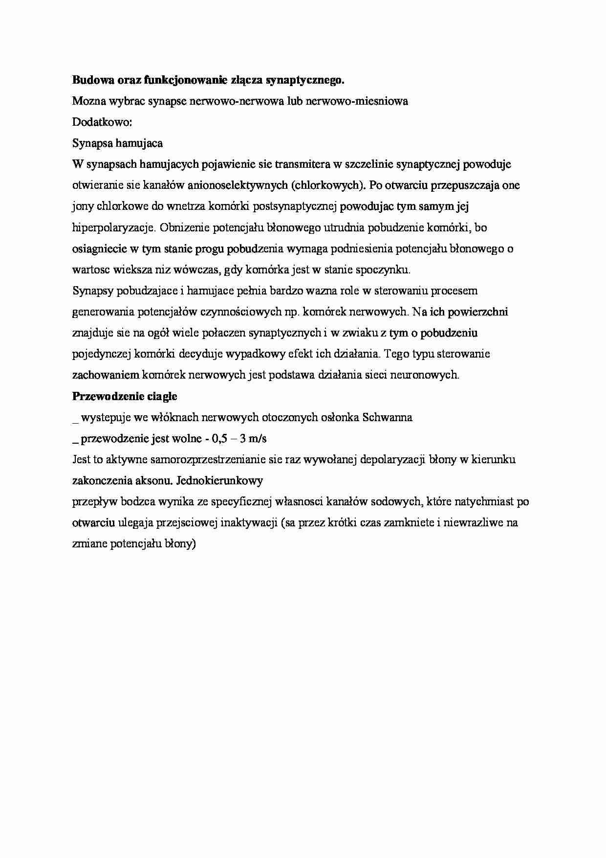 Budowa oraz funkcjonowanie złącza synaptycznego - omówienie - strona 1