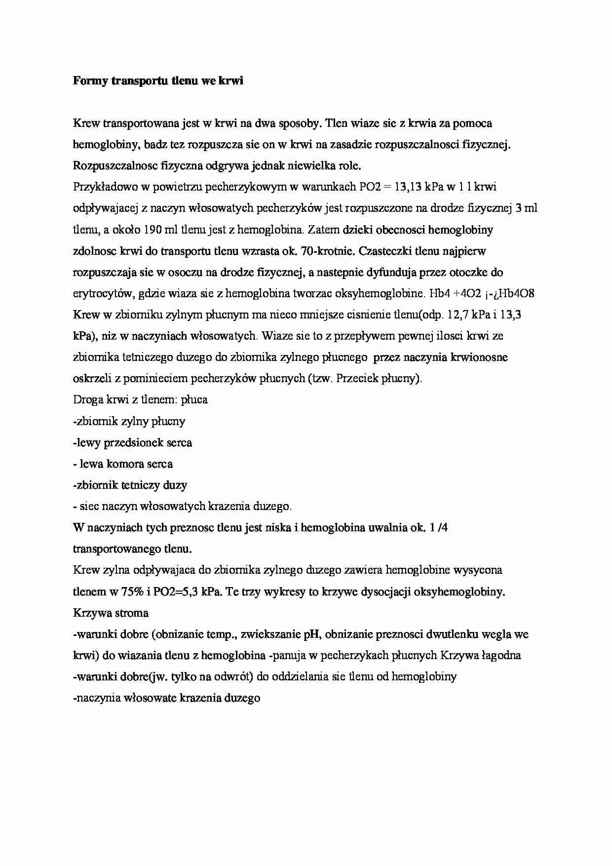 Formy transportu tlenu we krwi - omówienie - strona 1