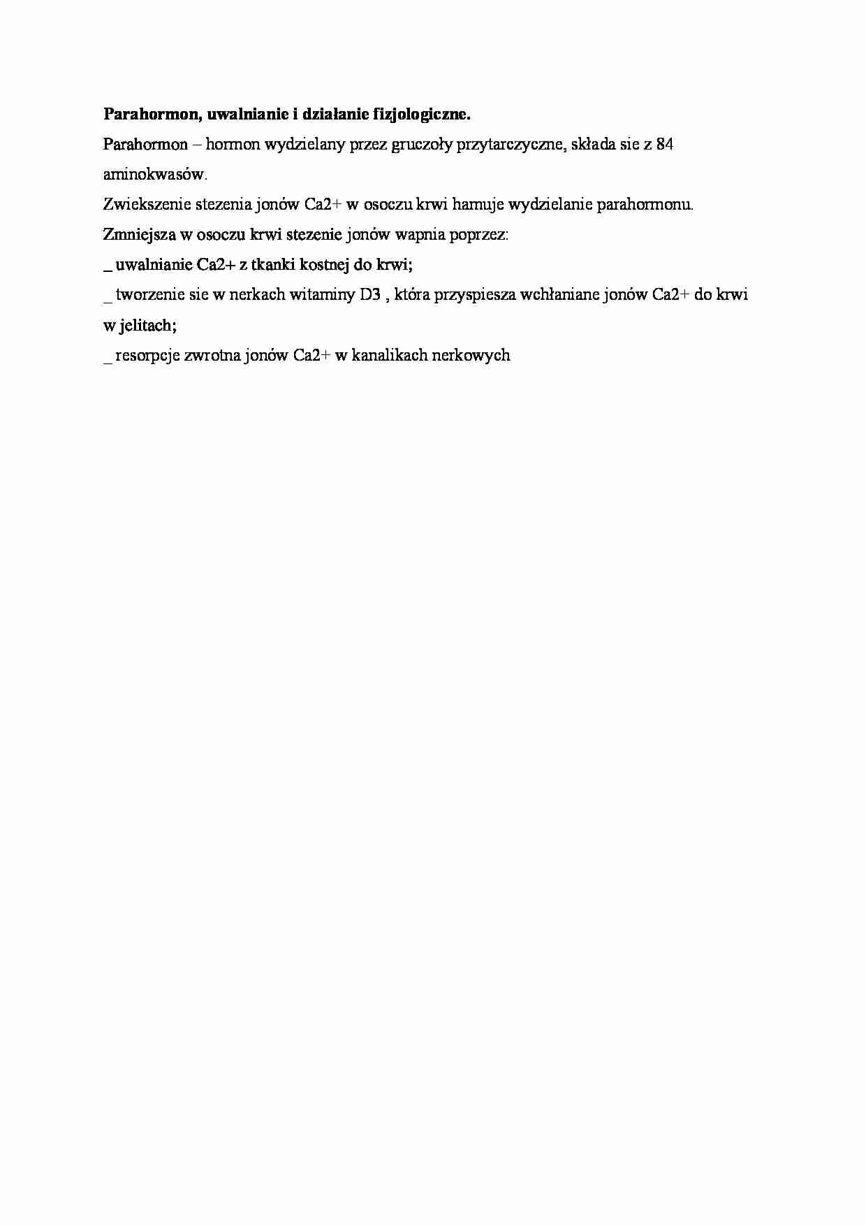 Parahormon, uwalnianie i działanie fizjologiczne - omówienie - strona 1