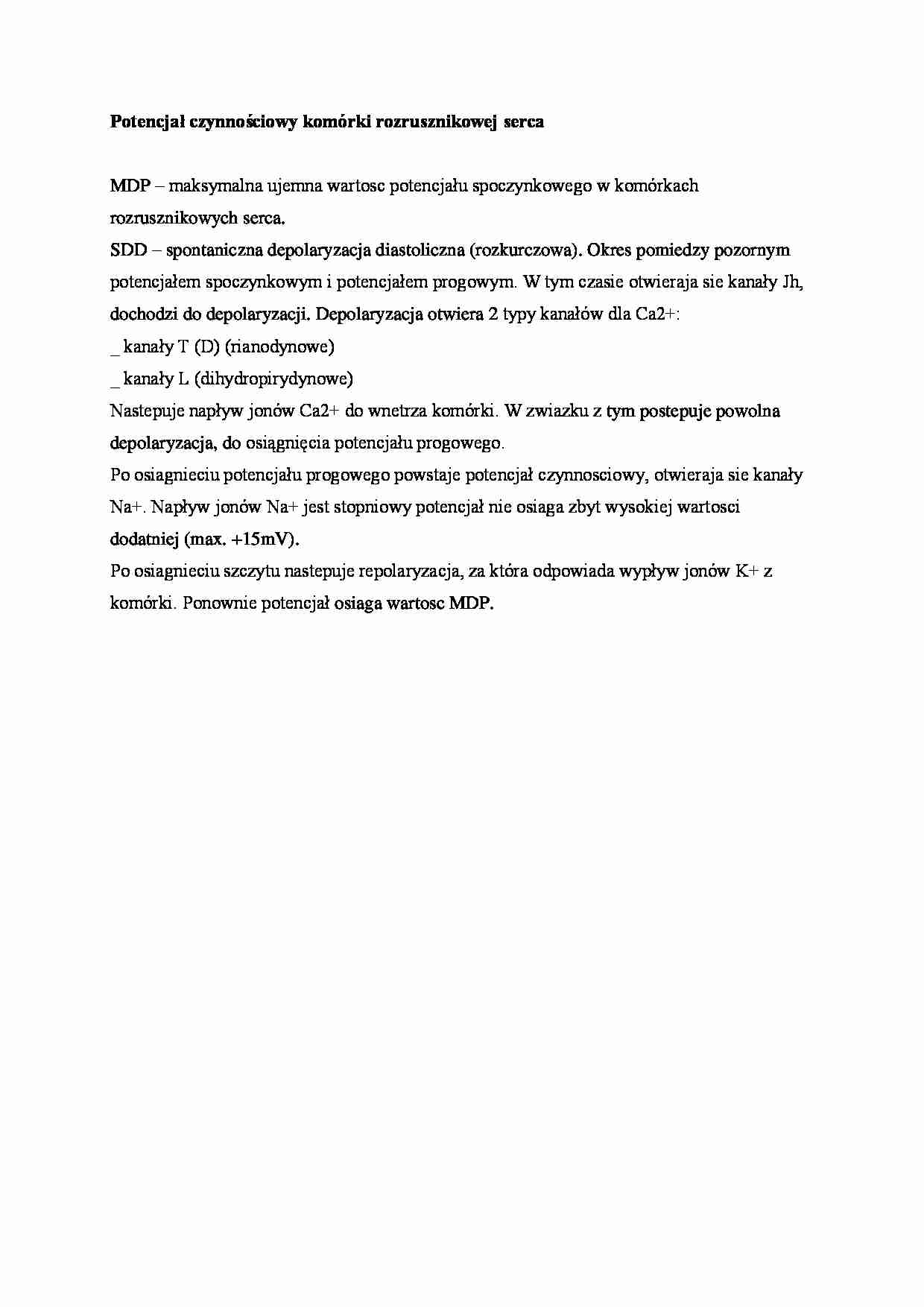 Potencjał czynnościowy komórki rozrusznikowej serca MDP  - omówienie - strona 1