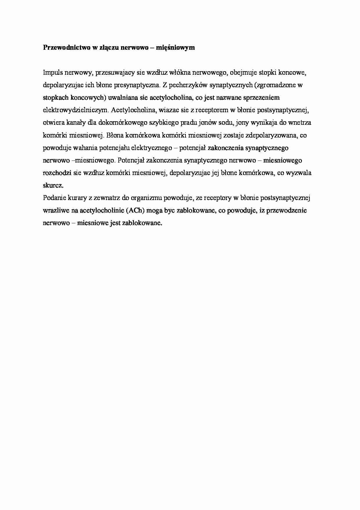 Przewodnictwo w złączu nerwowo - mięśniowym   - omówienie - strona 1