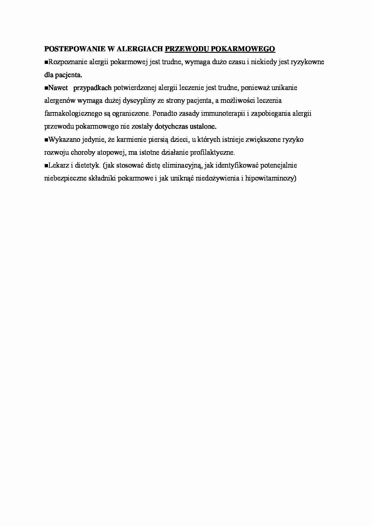 Postępowanie w alergiach przewodu pokarmowego - omówienie - strona 1