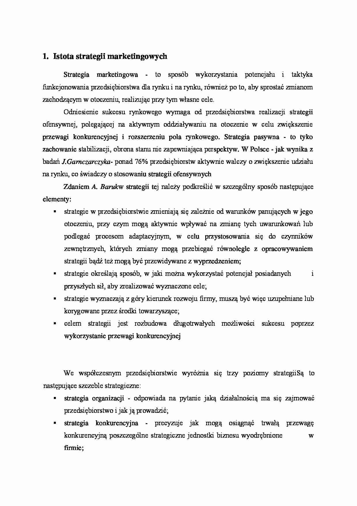 Istota strategii marketingowych - omówienie - strona 1