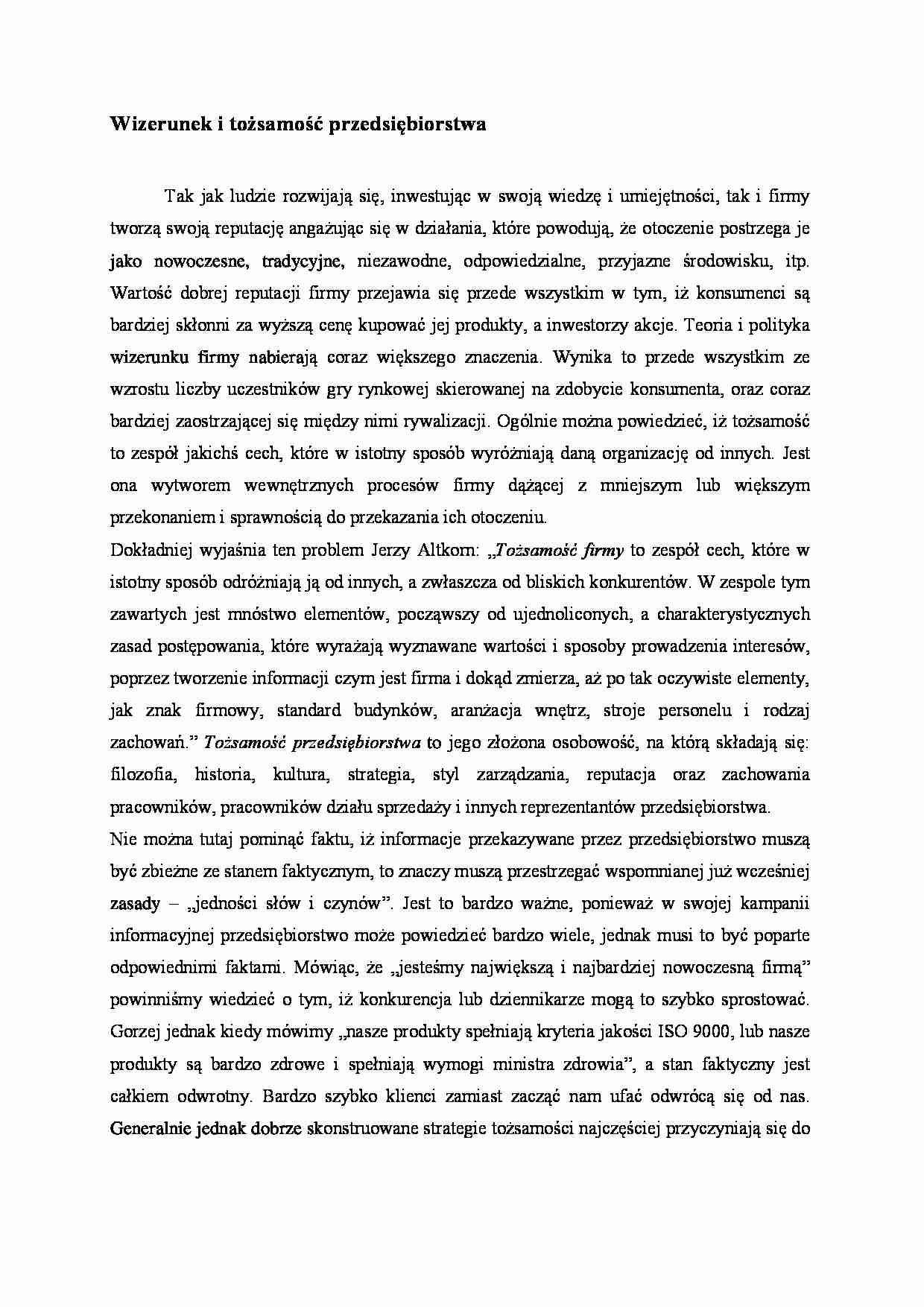 Wizerunek i tożsamość przedsiębiorstwa - omówienie - strona 1