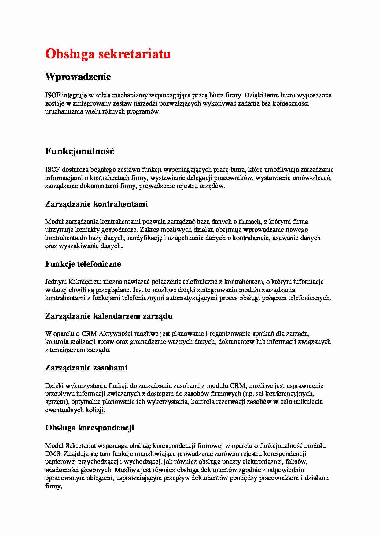 Obsługa sekretariatu - omówienie - strona 1