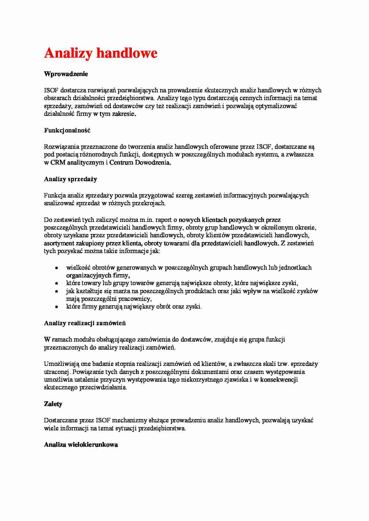 Analizy handlowe - omówienie - strona 1