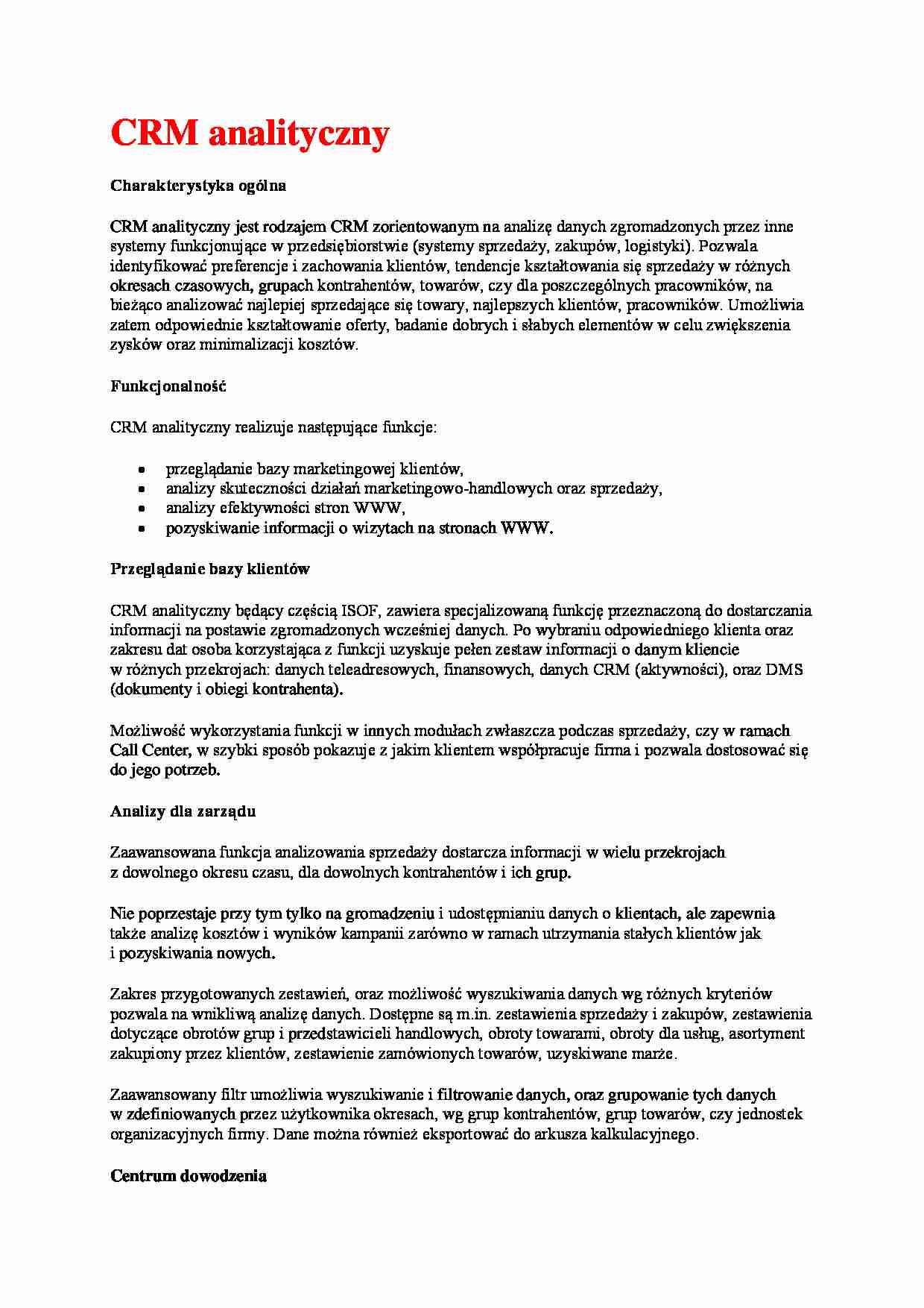 CRM analityczny - omówienie - strona 1